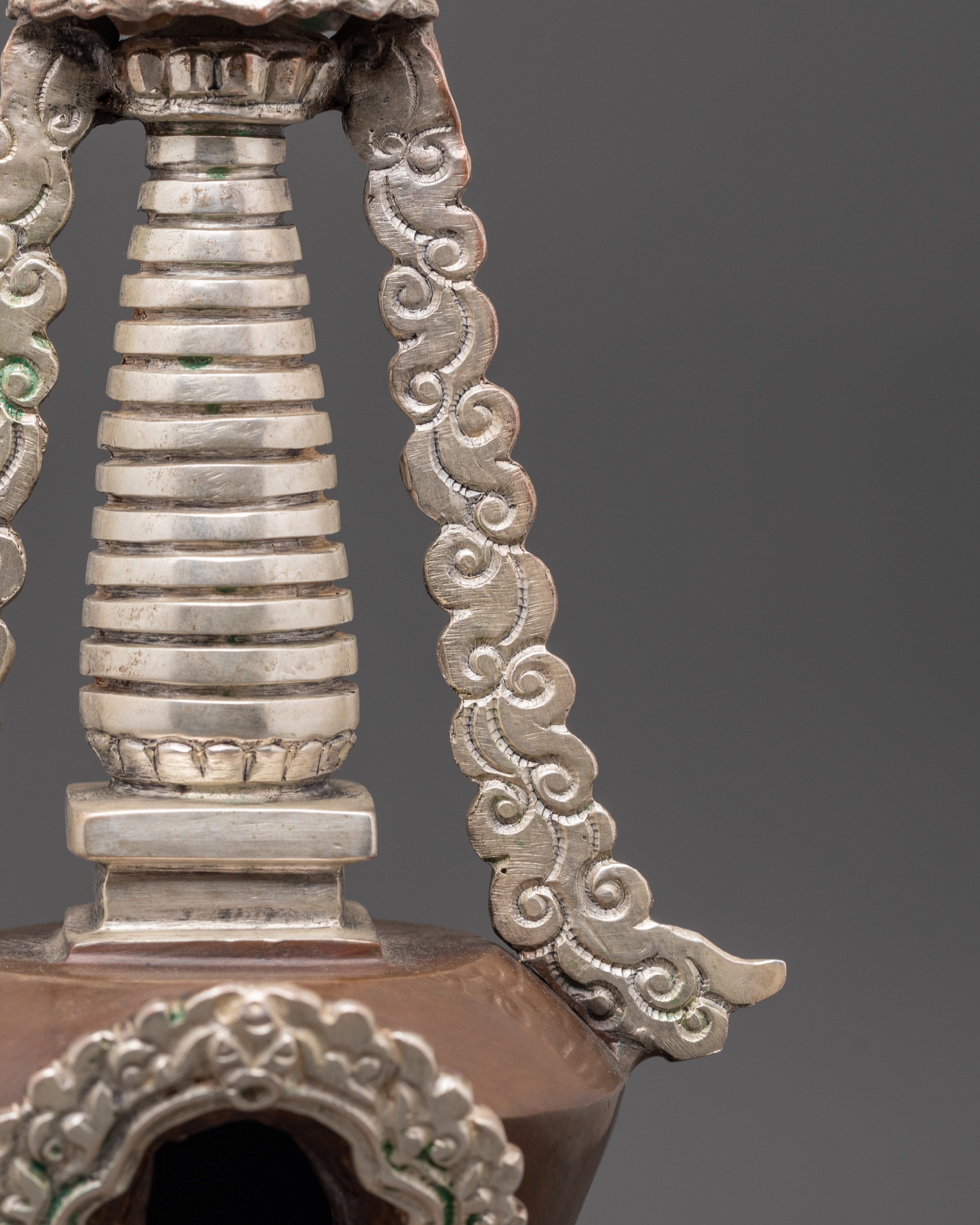 Handmade Silver Plated Buddhist Stupa | Spiritual Altar Decor
