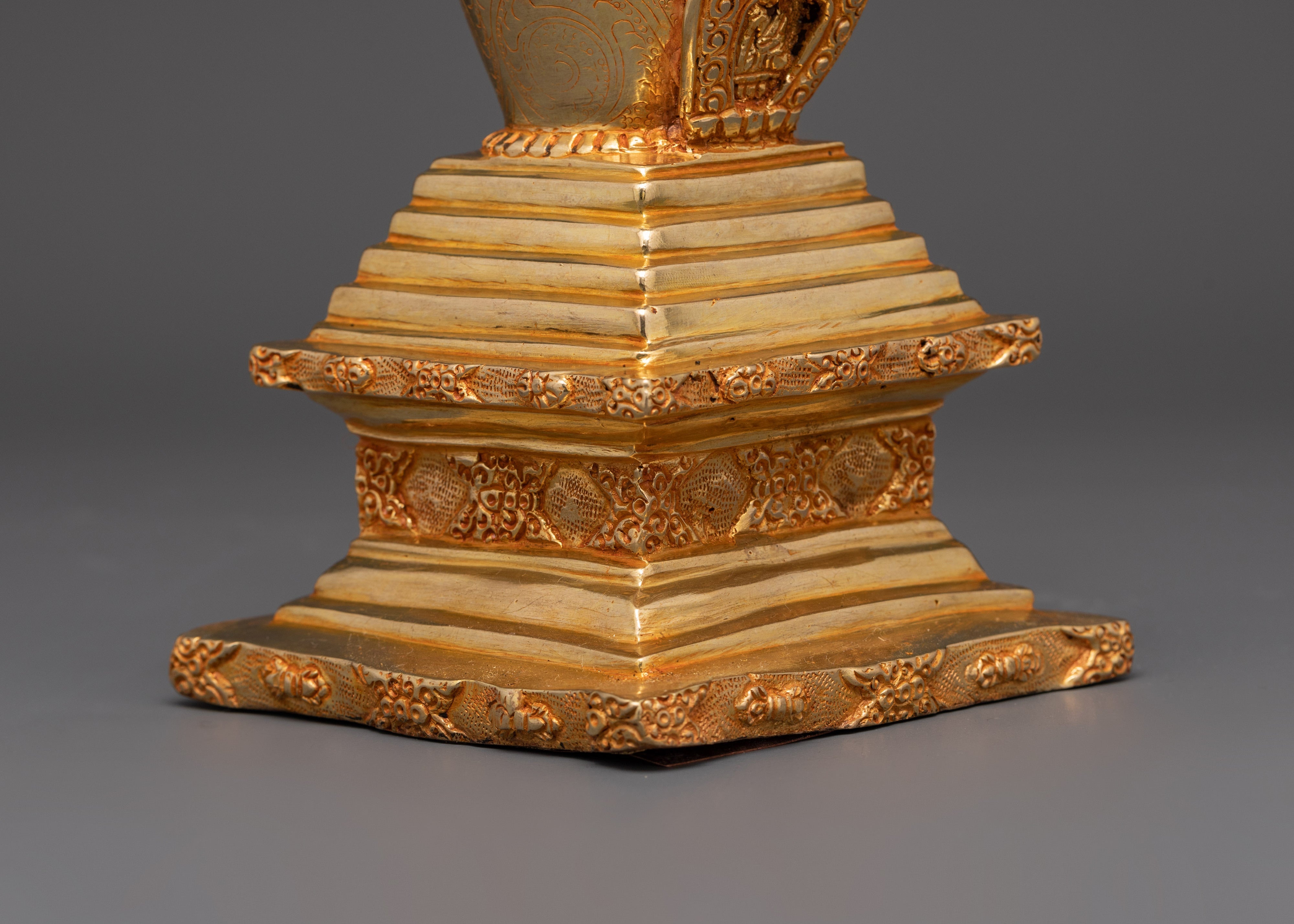 Handcrafted Gold-Plated Tibetan Stupa | Tibetan Ritual Shrine