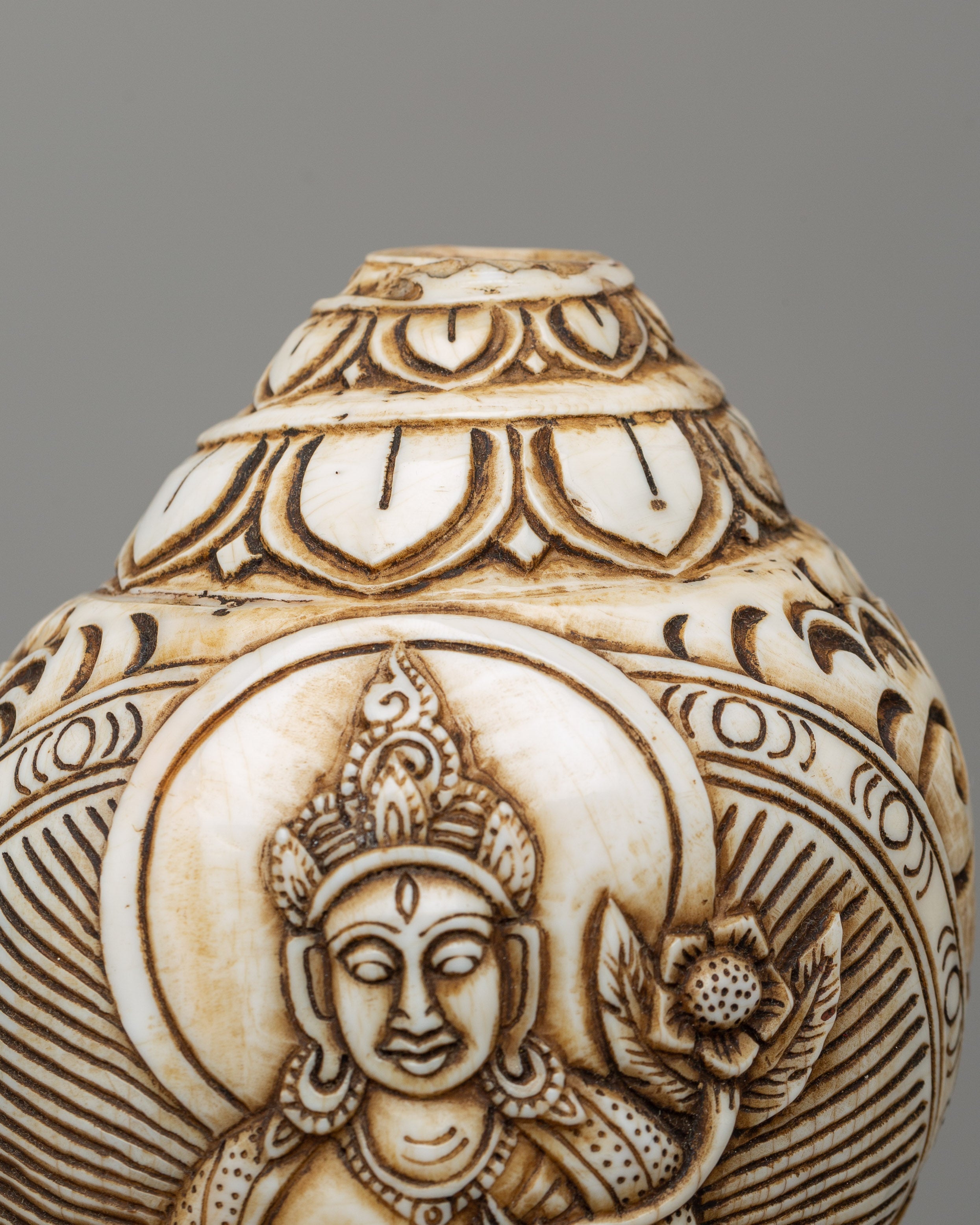 Conch Shell with White Tara Carvings | A Divine Ritual Artifact