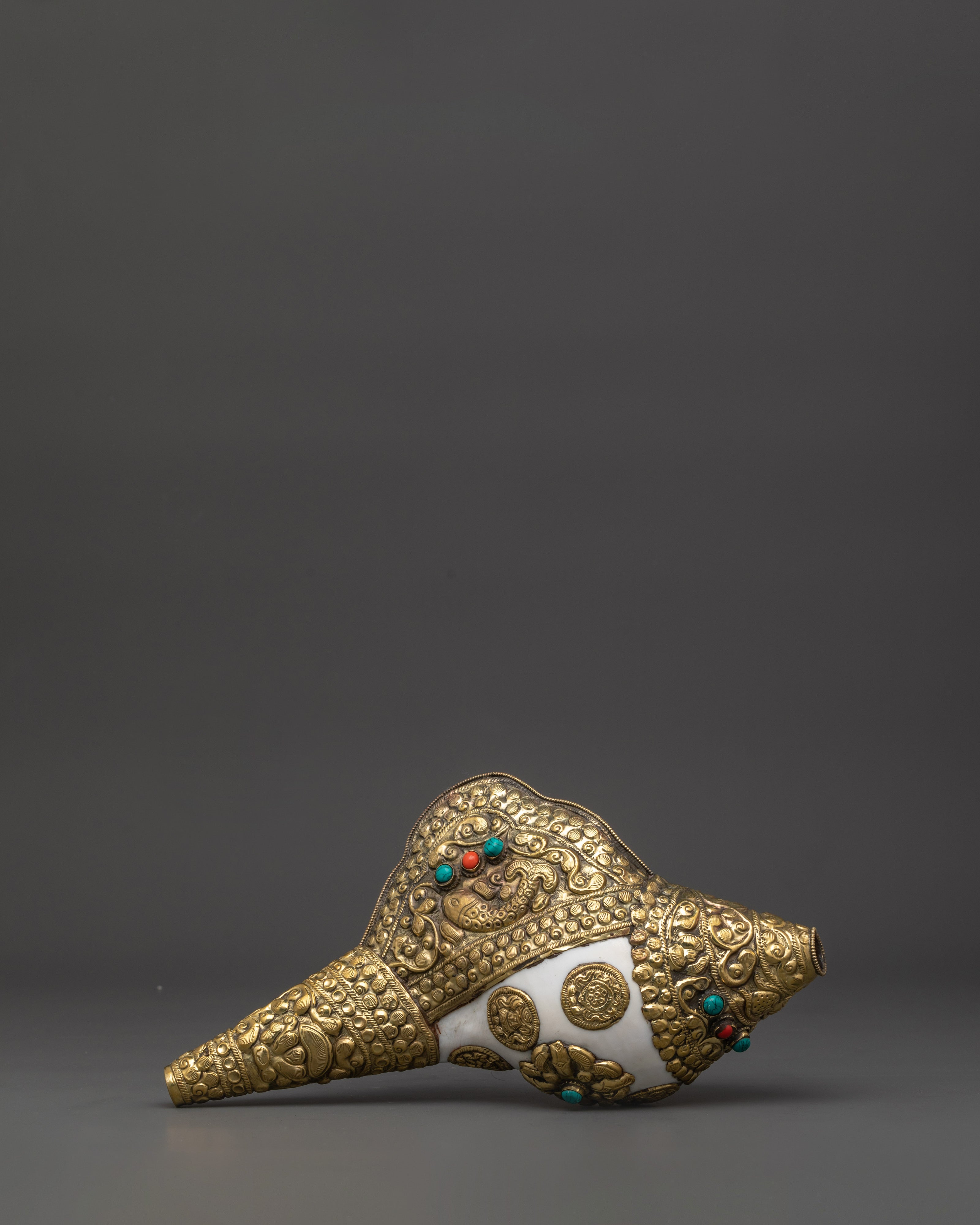 Tibetan Ritual Brass Conch Shell | Handcrafted Buddhist Sound Offering Shell