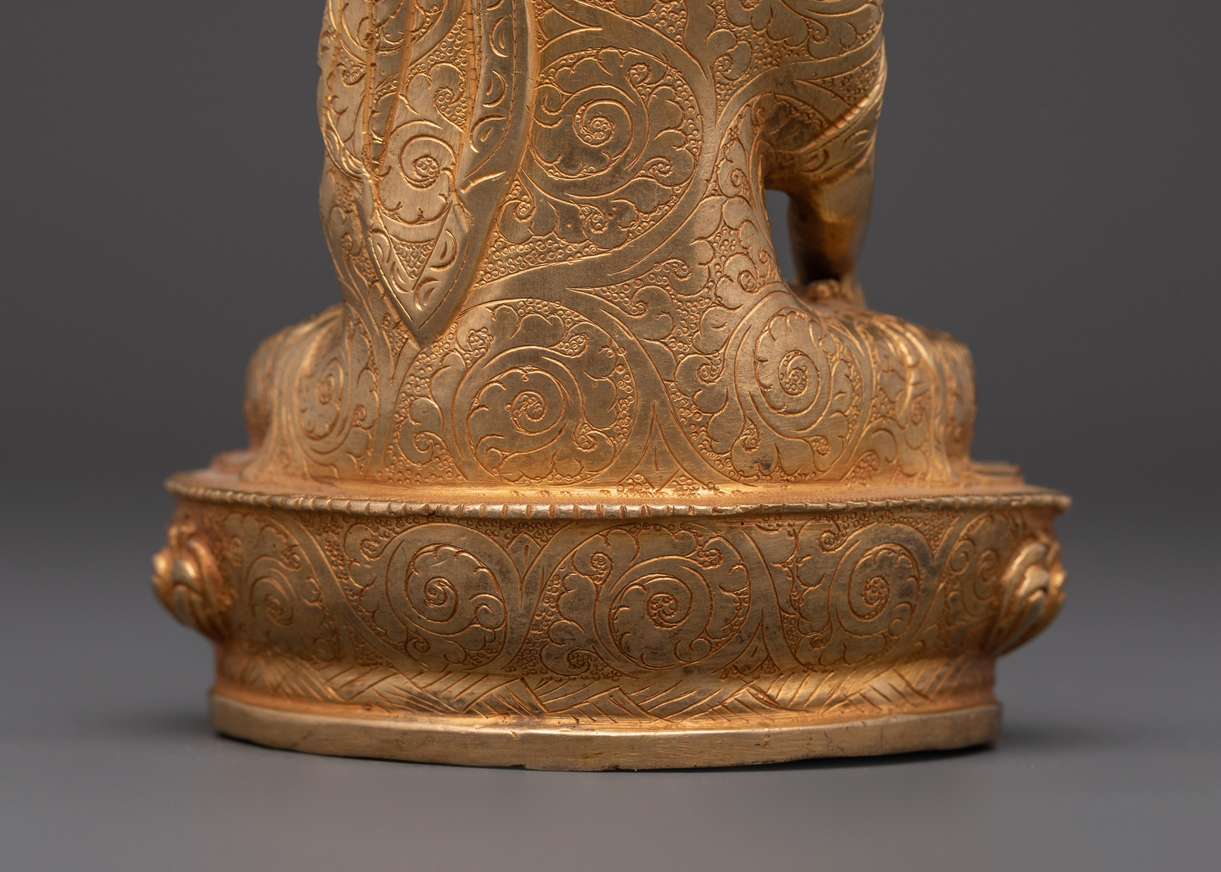 Handmade Shakyamuni Buddha Statue | Gold Plated Copper Buddha Figurine