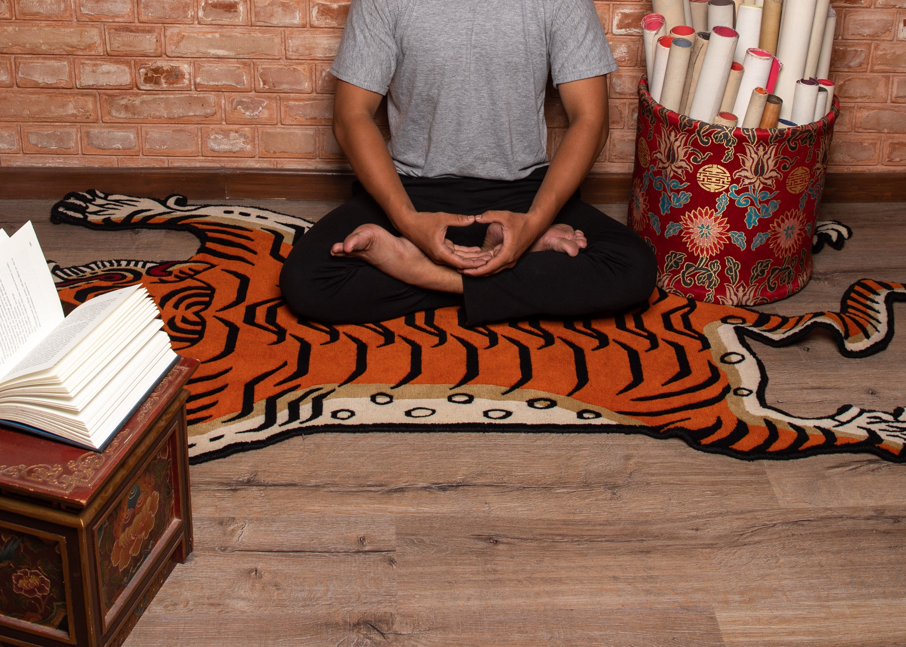 Handmade Decorative Tiger Rug | Hand-Knotted with 100% Tibetan & New Zealand Wool