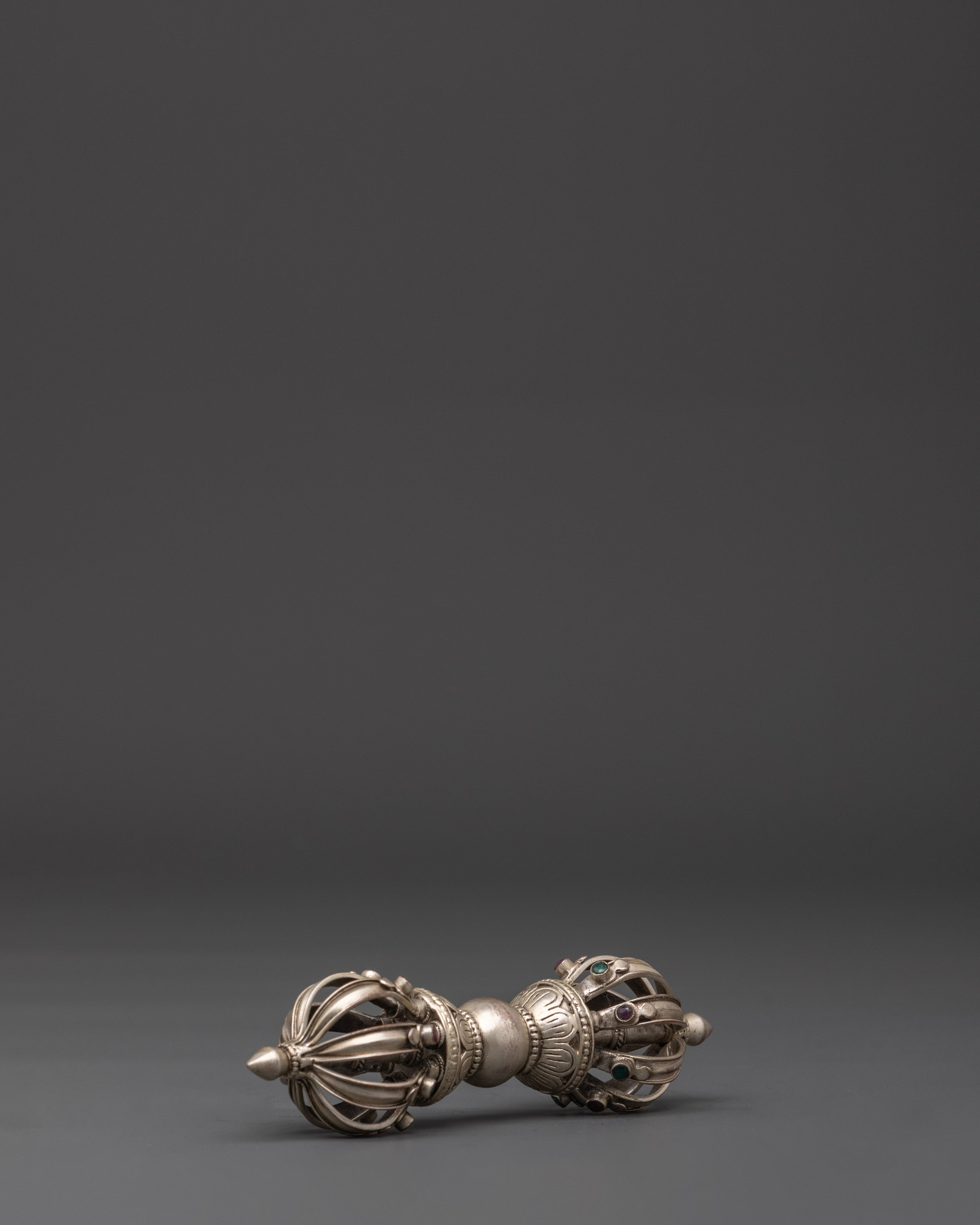 Bronze Bell And Vajra With Silver Handle | Tibetan Ritual Instruments for Spiritual Practice