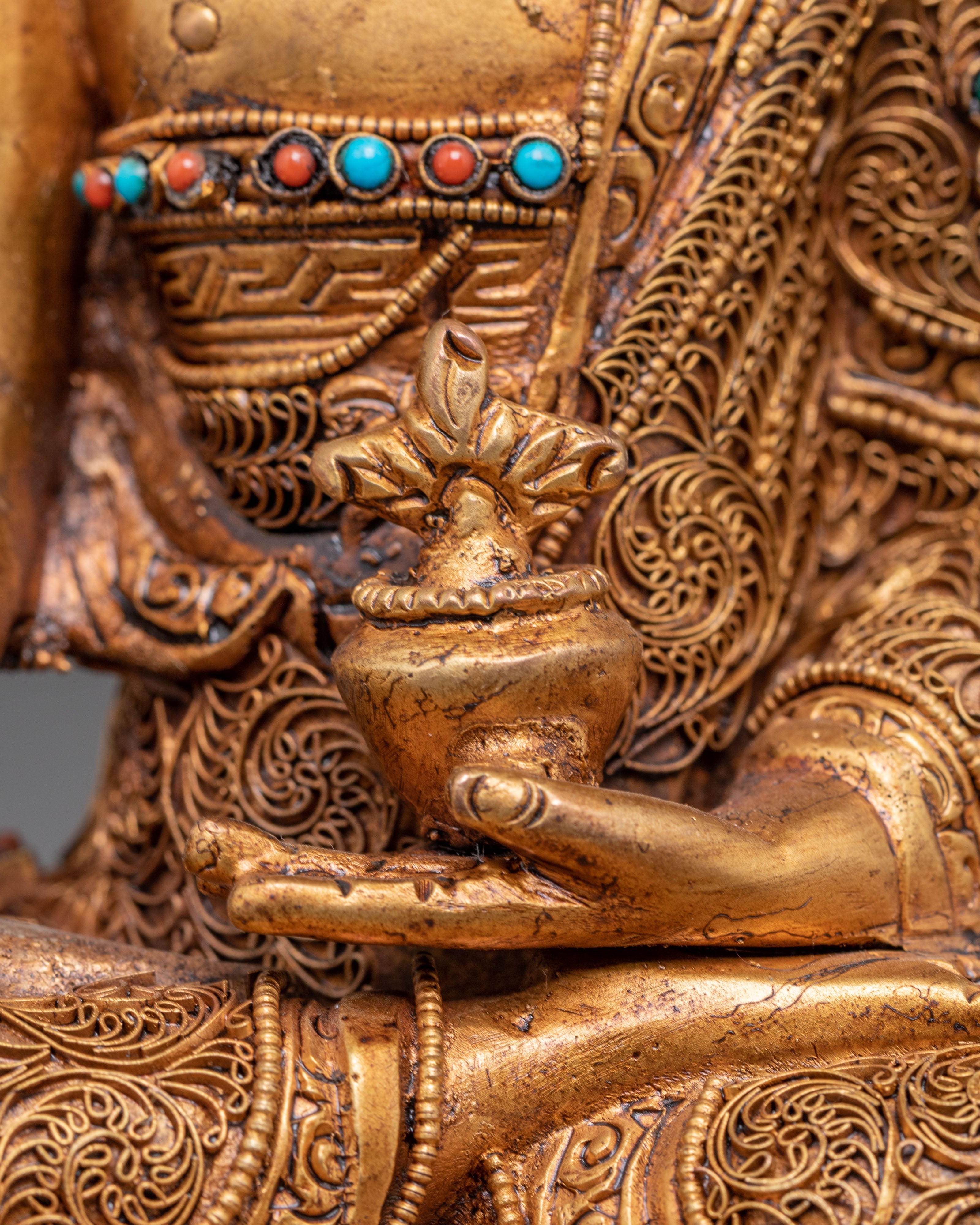 Spiritual Healing Buddha Bhaiṣajyaguru Statue | Gold Plated Copper Sculpture
