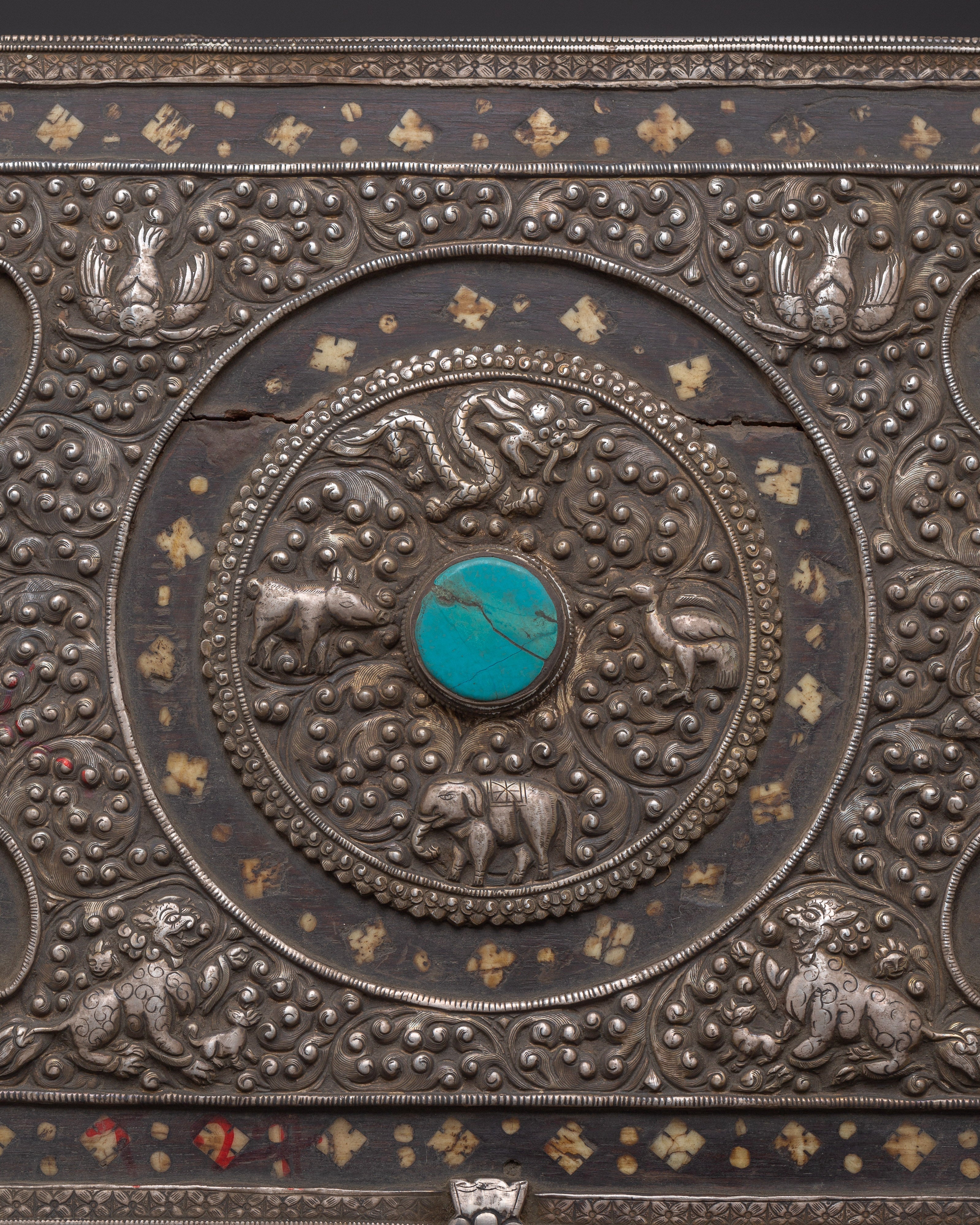 Pure Silver Treasure Box with Coral & Turquoise | Decorative Storage Box