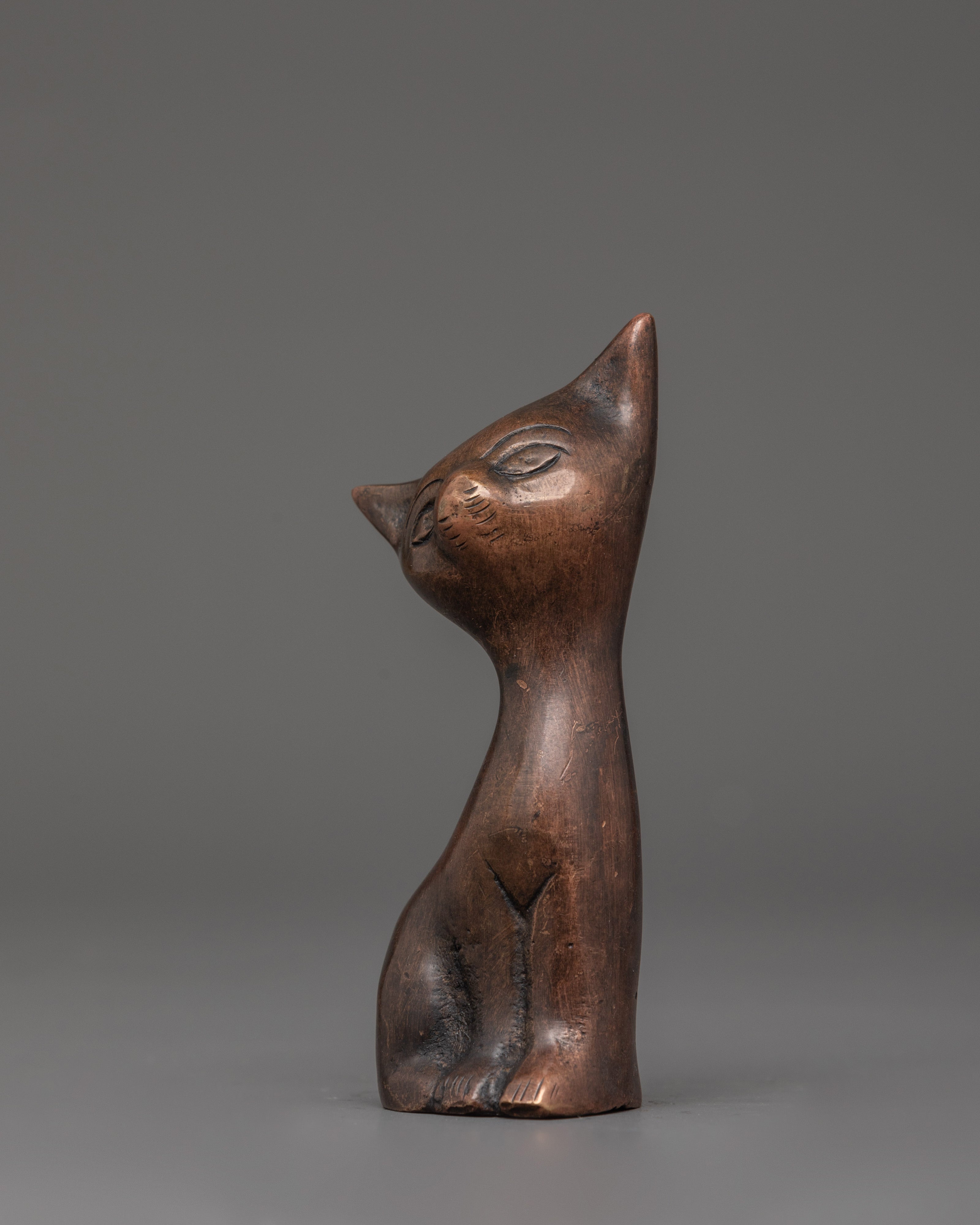 Handcrafted Decorative Cat Figurine Set | Oxidized Copper Cat Sculpture