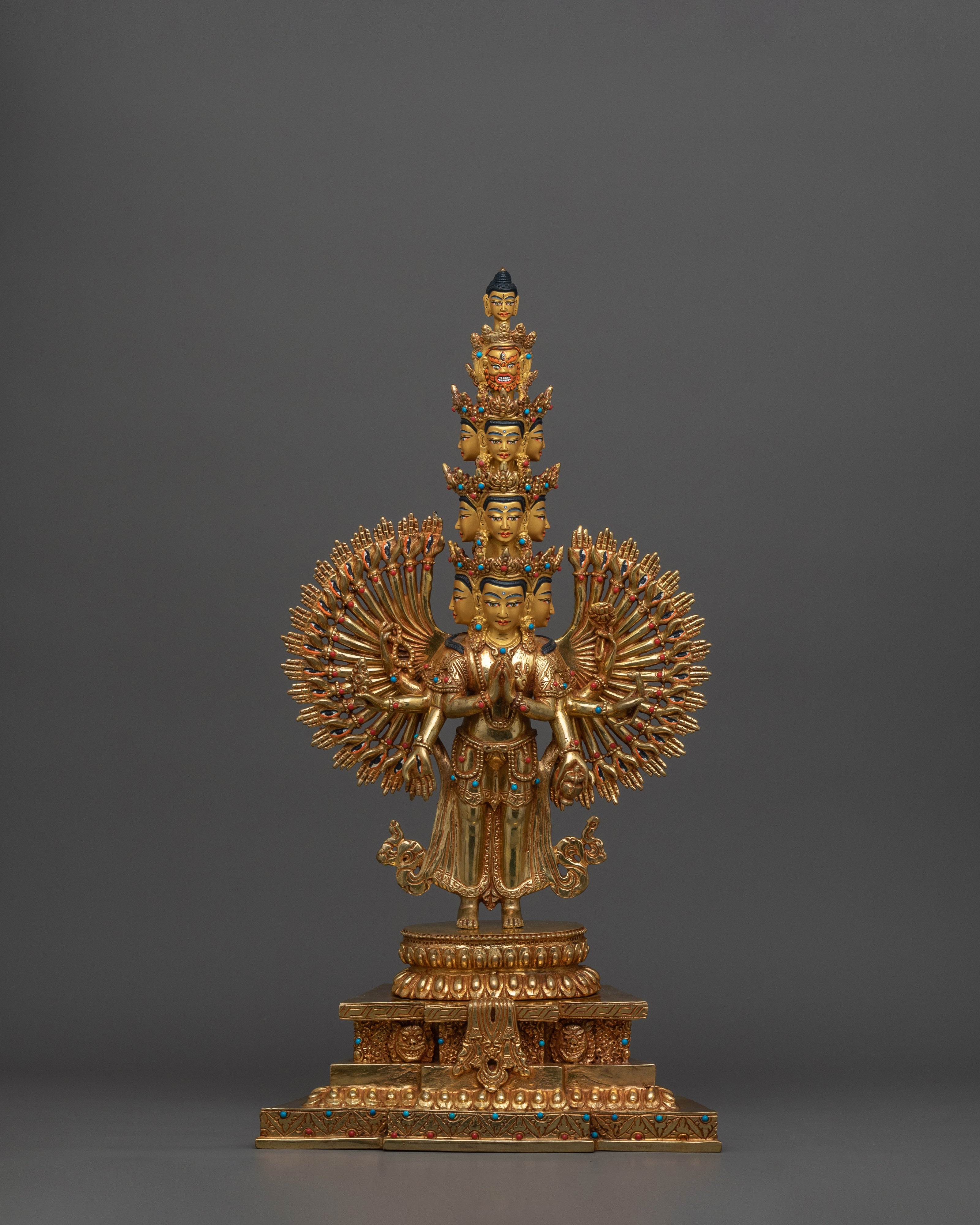 Handcrafted Sculpture of 1000 Armed Chenrezig | Traditional Artwork