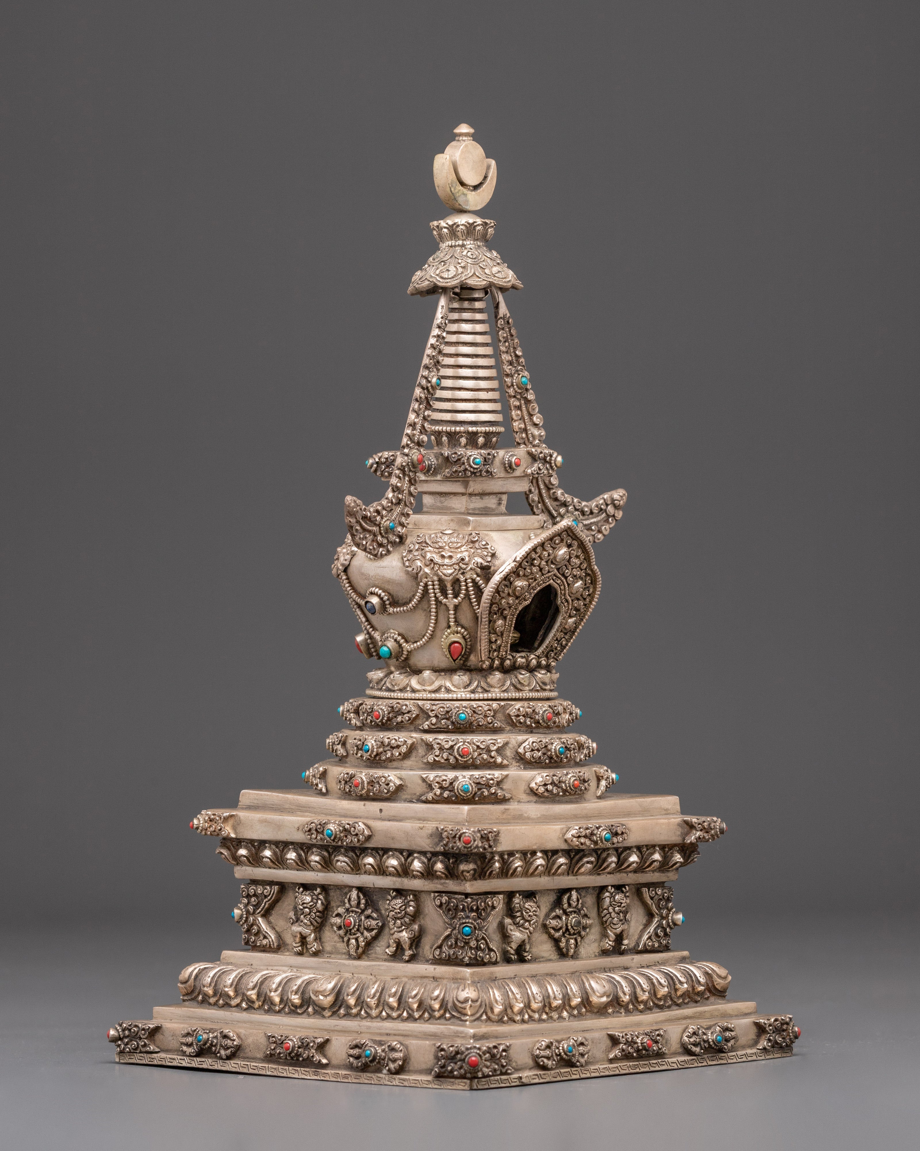 Silver Plated Buddhist Stupa | Symbol of Enlightenment