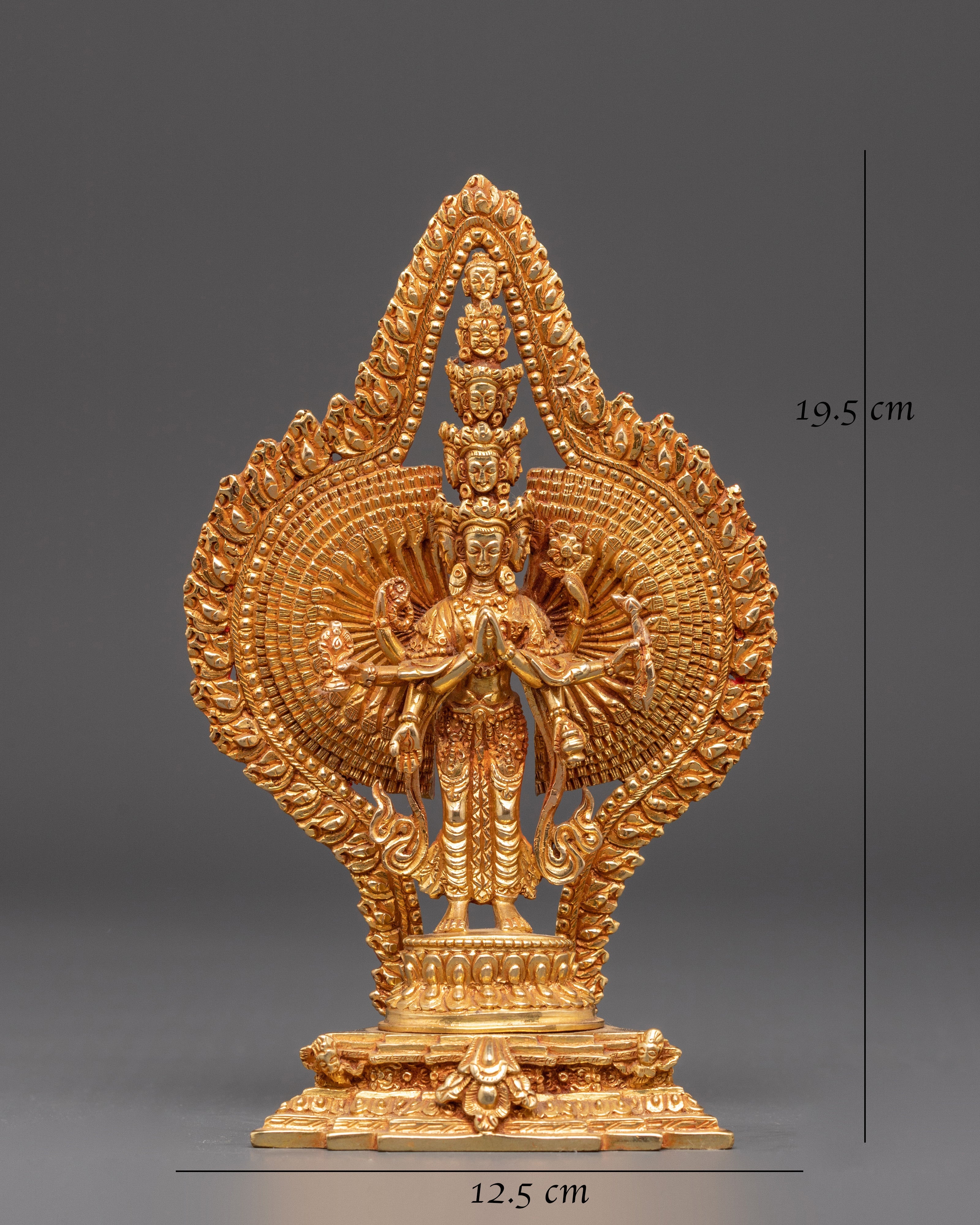 Thousand Armed Chenrezig Copper Statue | Gold Plated Avalokiteshvara