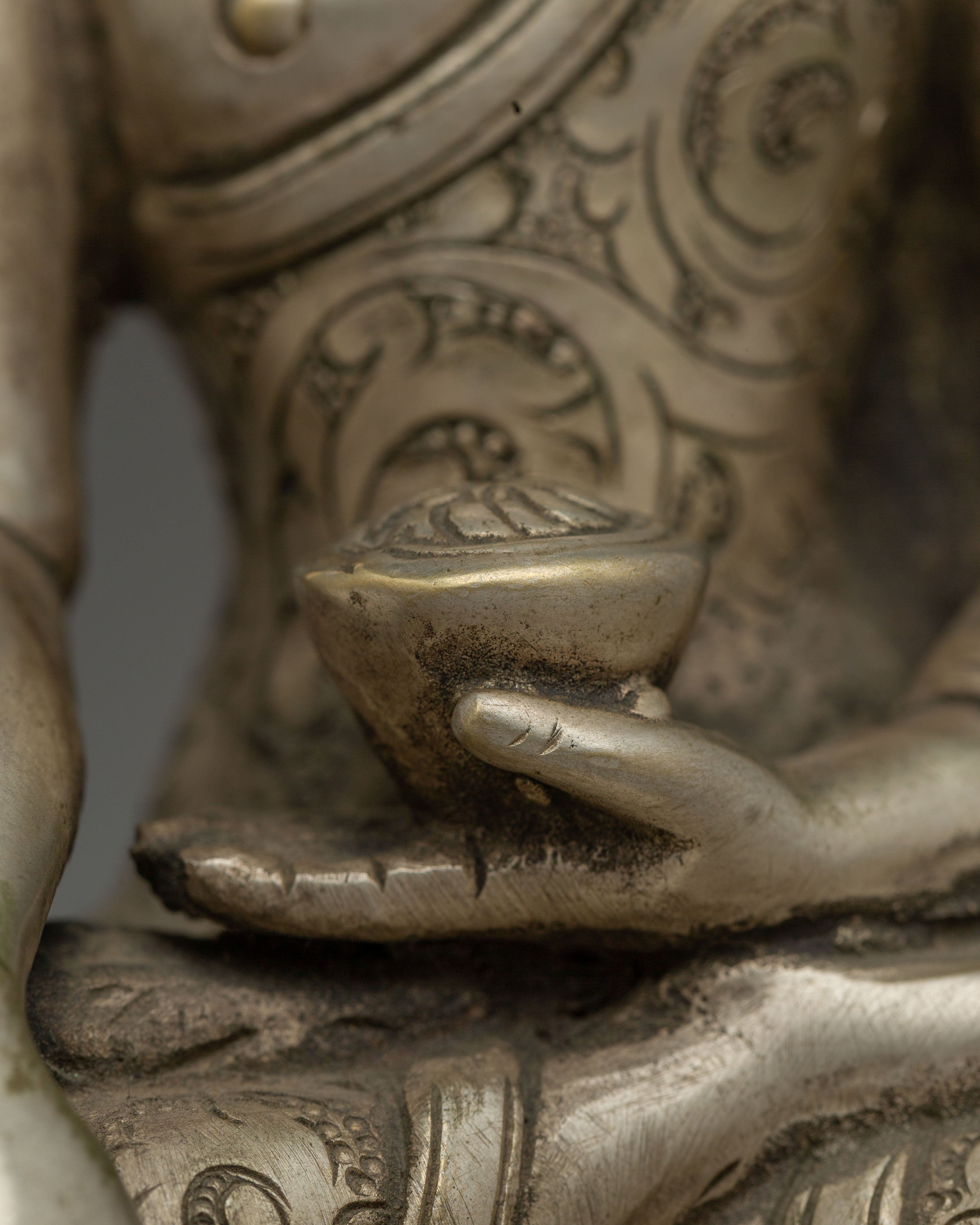 Handcrafted Shakyamuni Buddha Silver Plated Statue | Sacred Decor