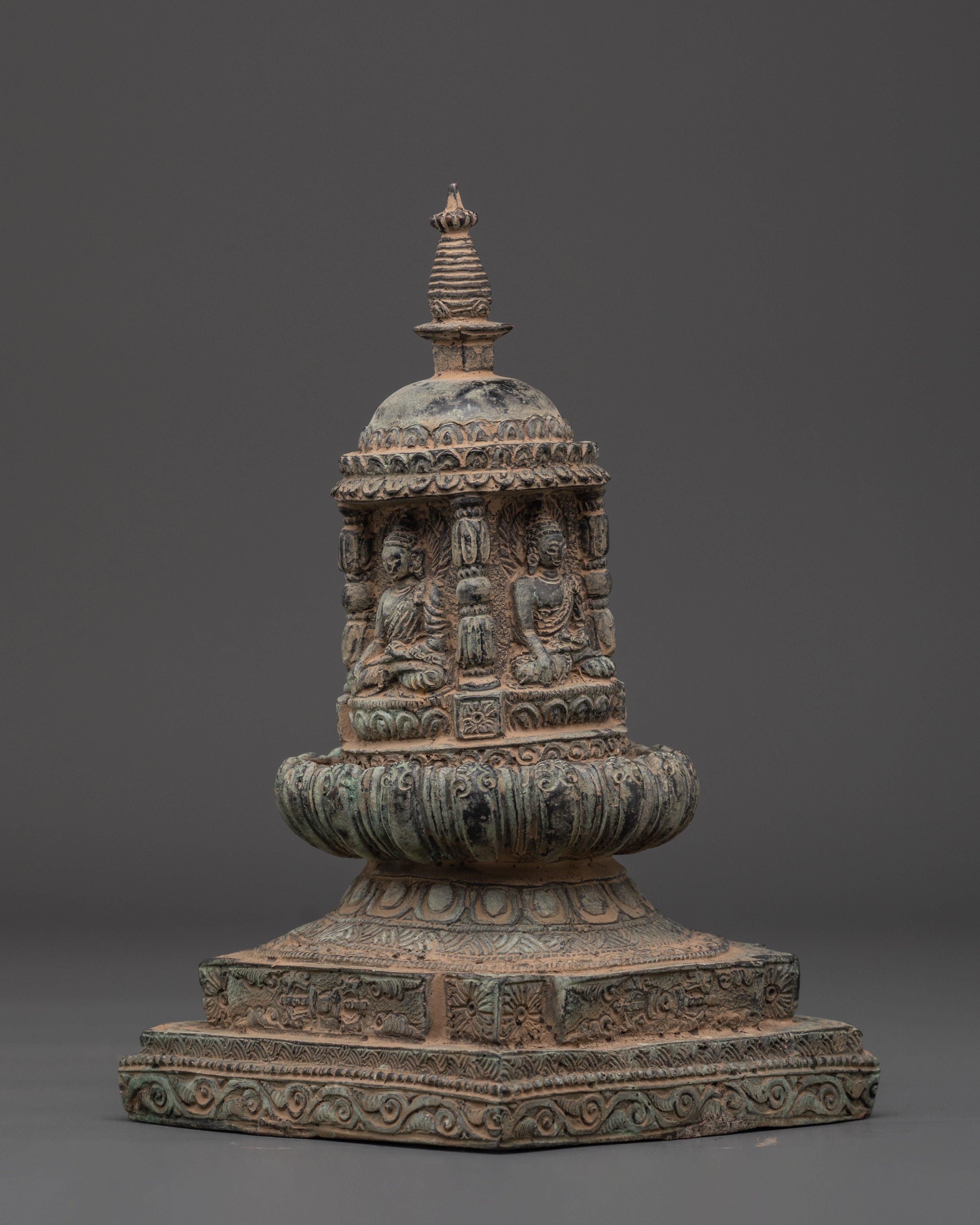 Handmade Ceremonial Buddhist Stupa | Copper Ritual Offering Sculpture for Meditation