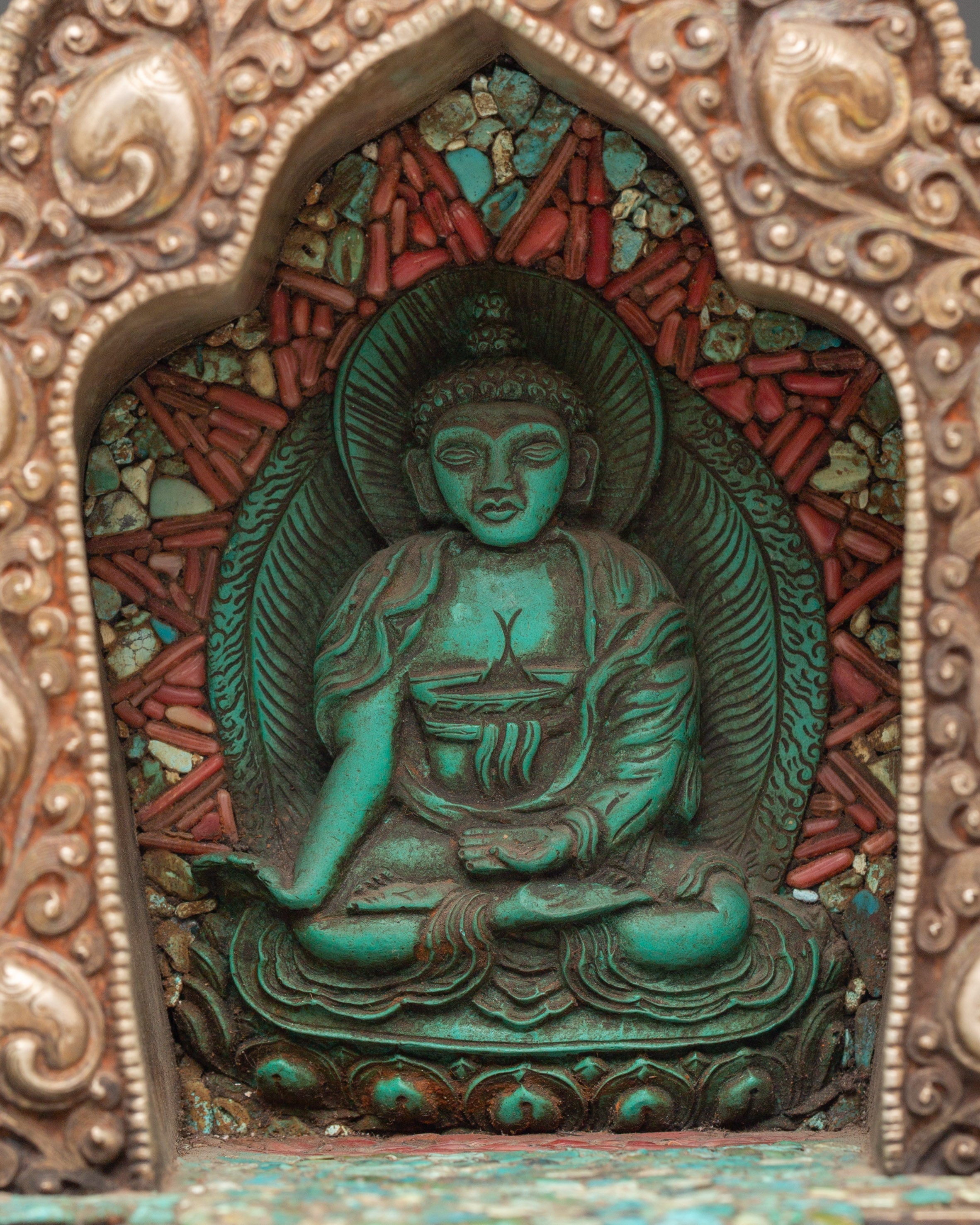 Tibetan Ghau Box with Buddha Sculpture | Handmade Relic Box for Spiritual Collectibles