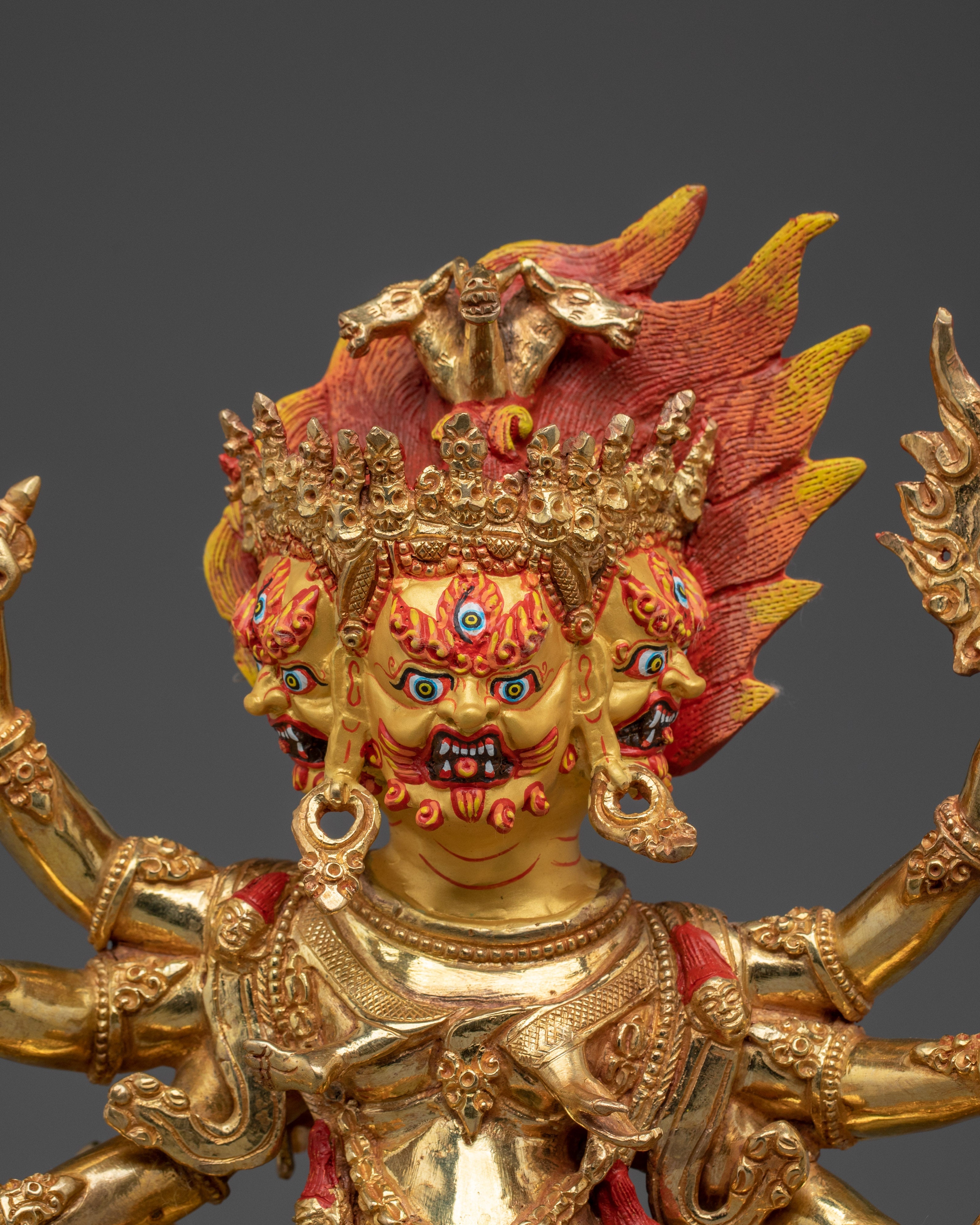 Hayagriva Statue 24K Gold Gilded | Wrathful Buddhist Deity Sculpture