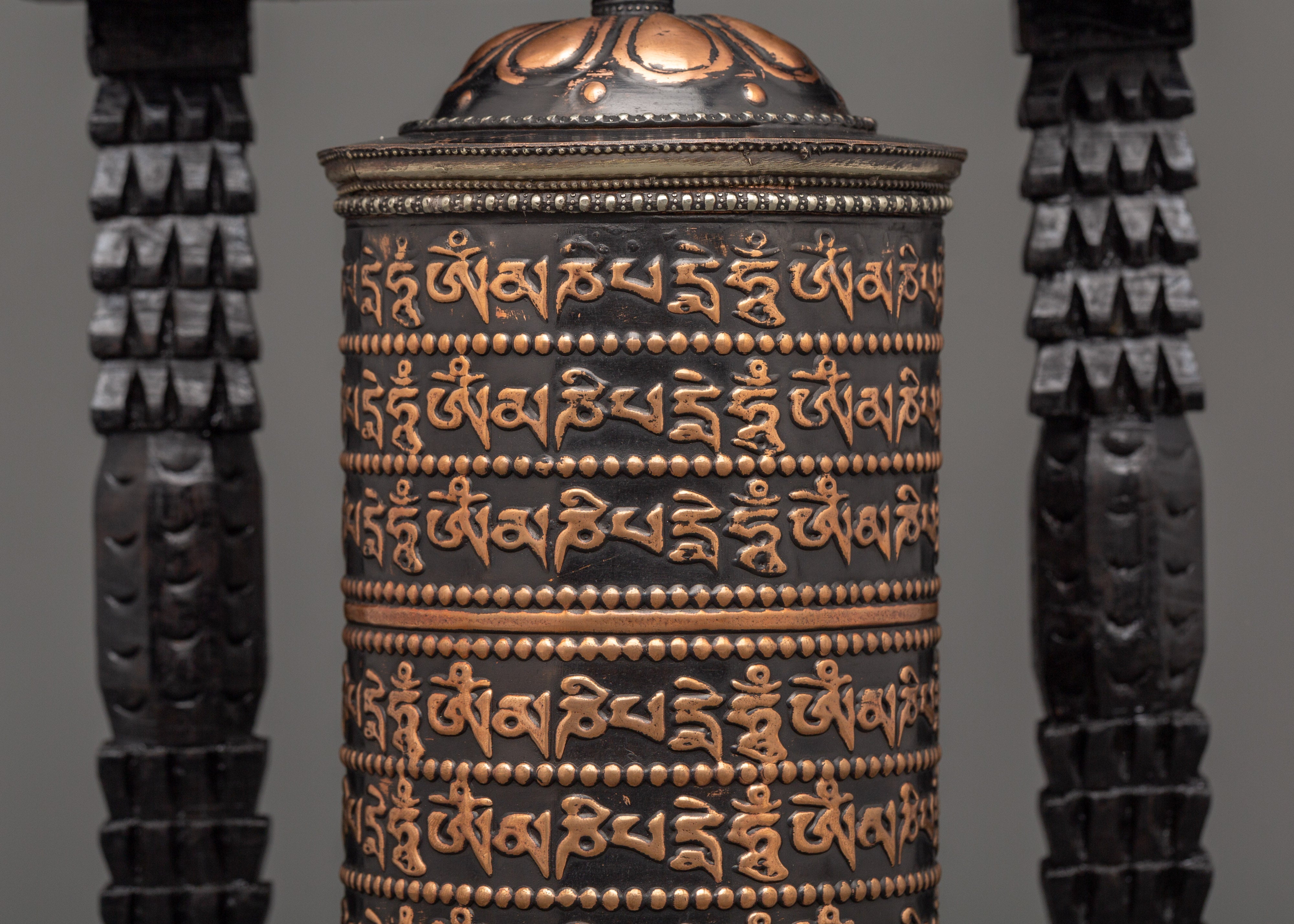 Prayer Wheel with Tibetan Mantras Carved | Meditation, Altar & Rituals Item
