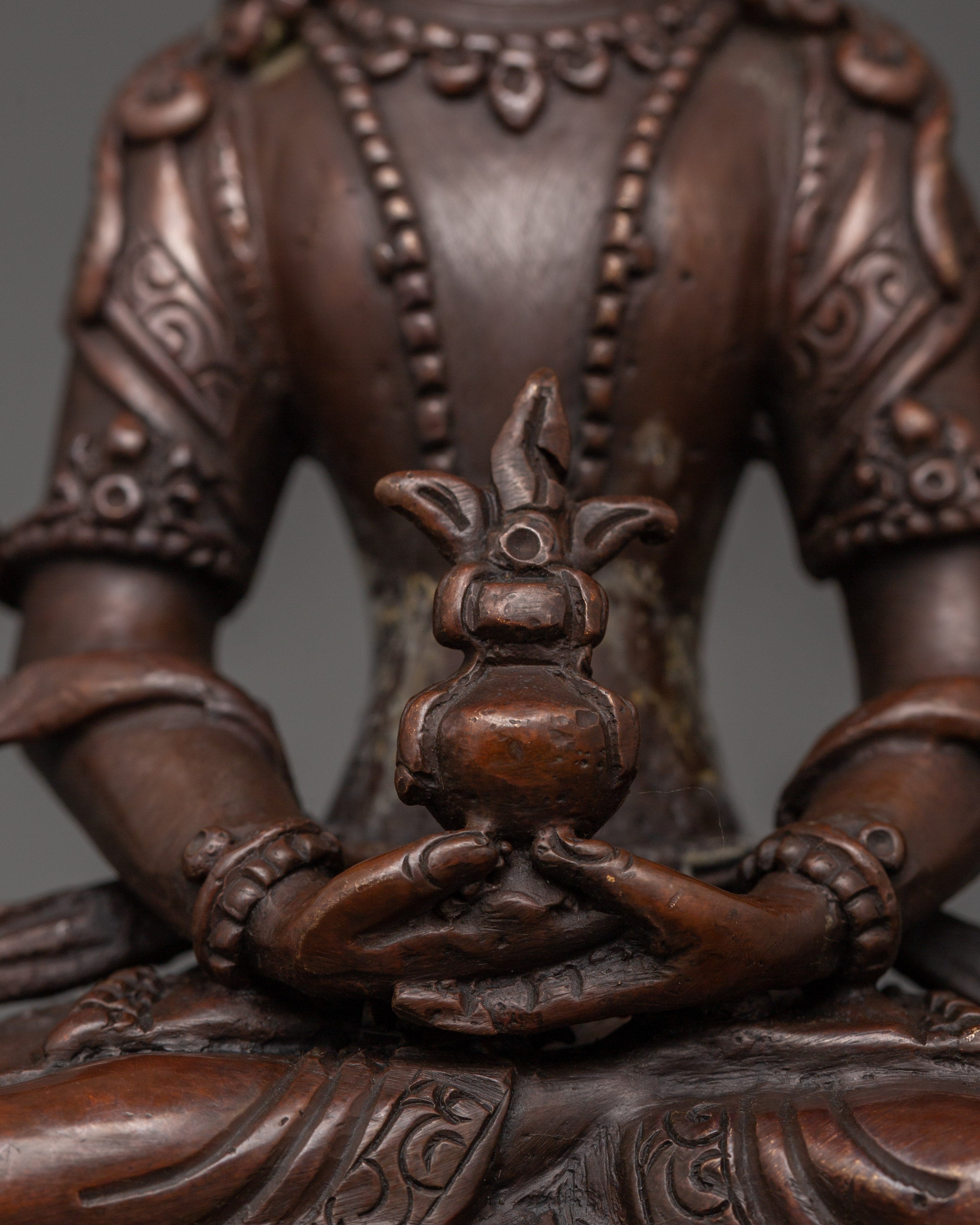 Amitayus Statue in Oxidized Copper | Spiritual Decor