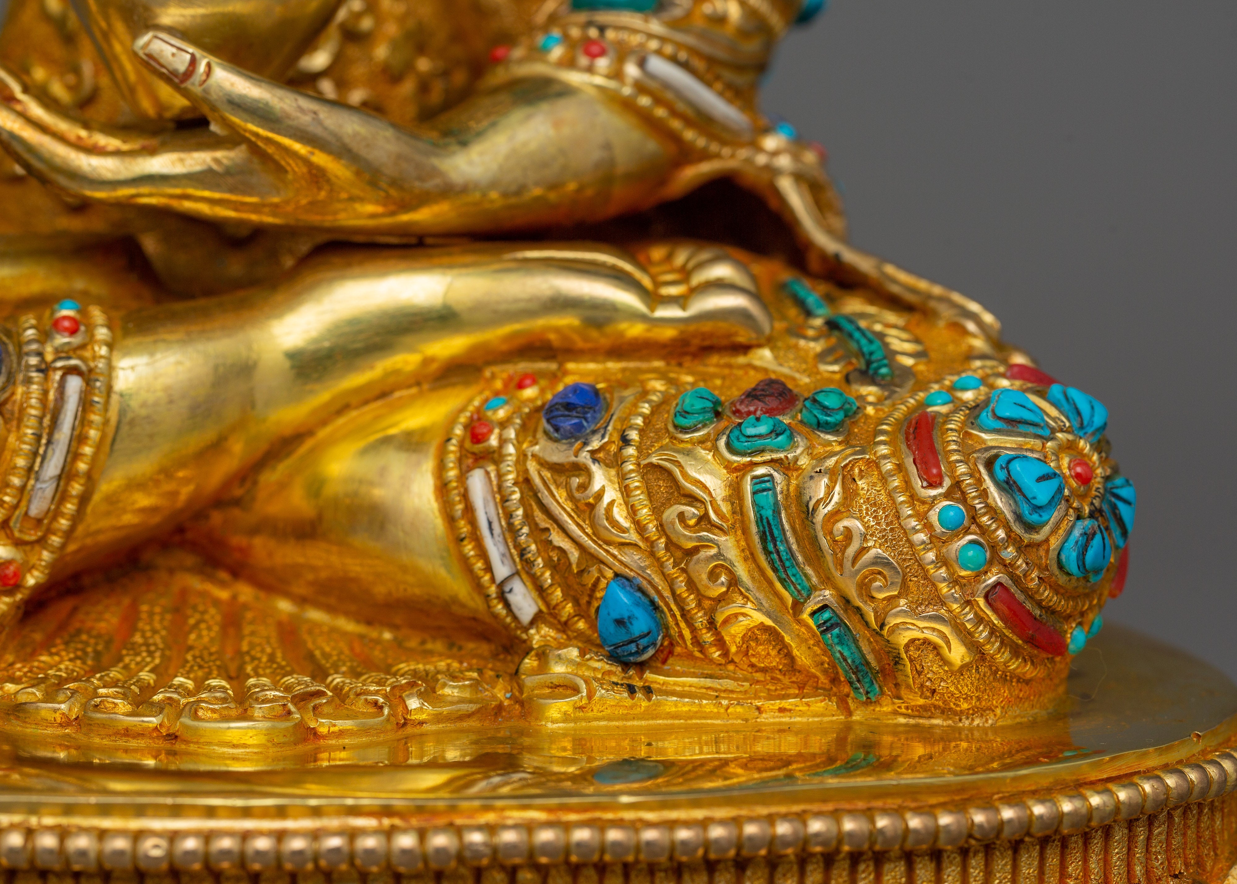 Shakyamuni Buddha adorned with Gemstone Statue | 24k Gold Gilded Sculpture