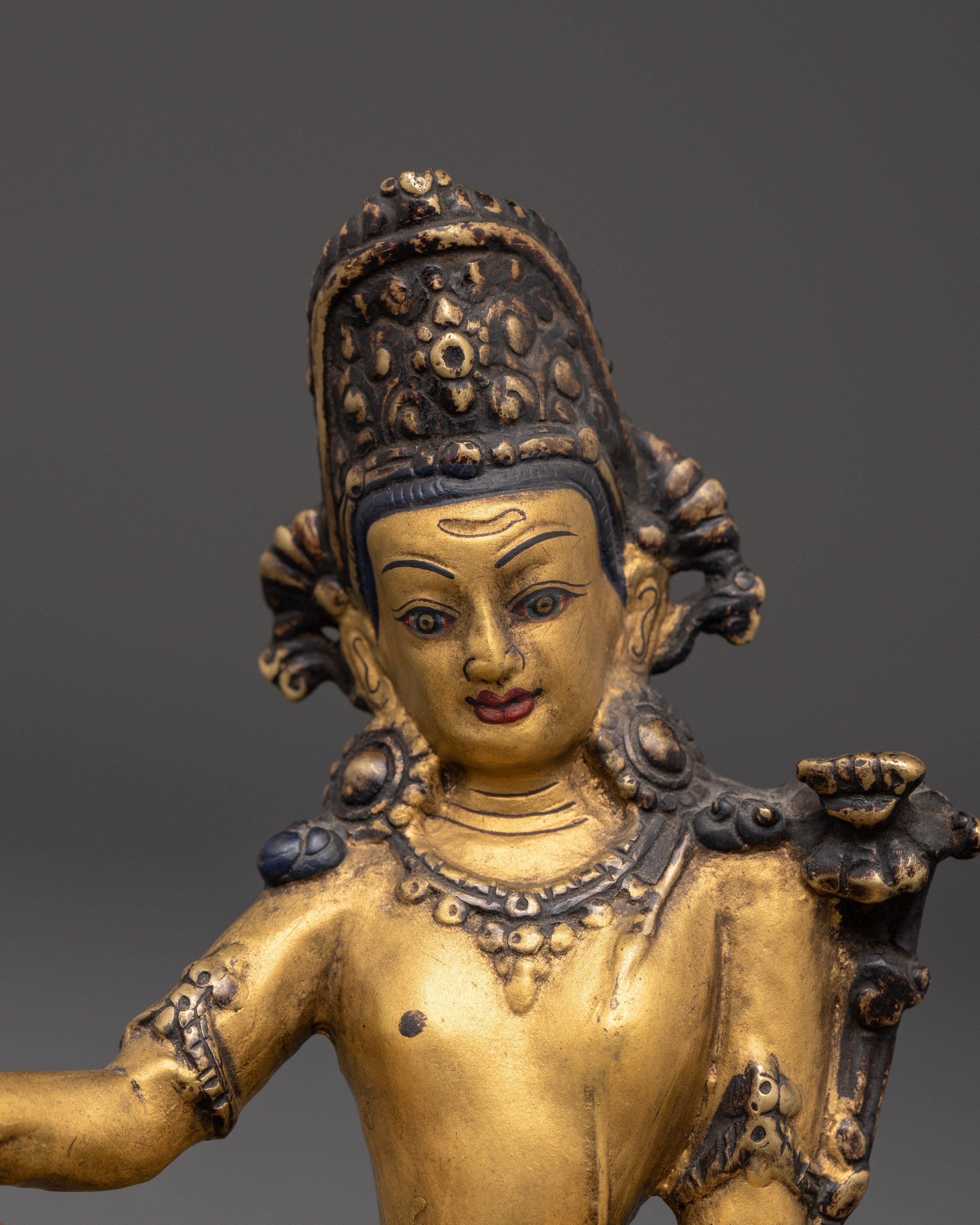 Handcrafted Indra Sculpture | Bronze and Gold Paint Hindu Deity Statue