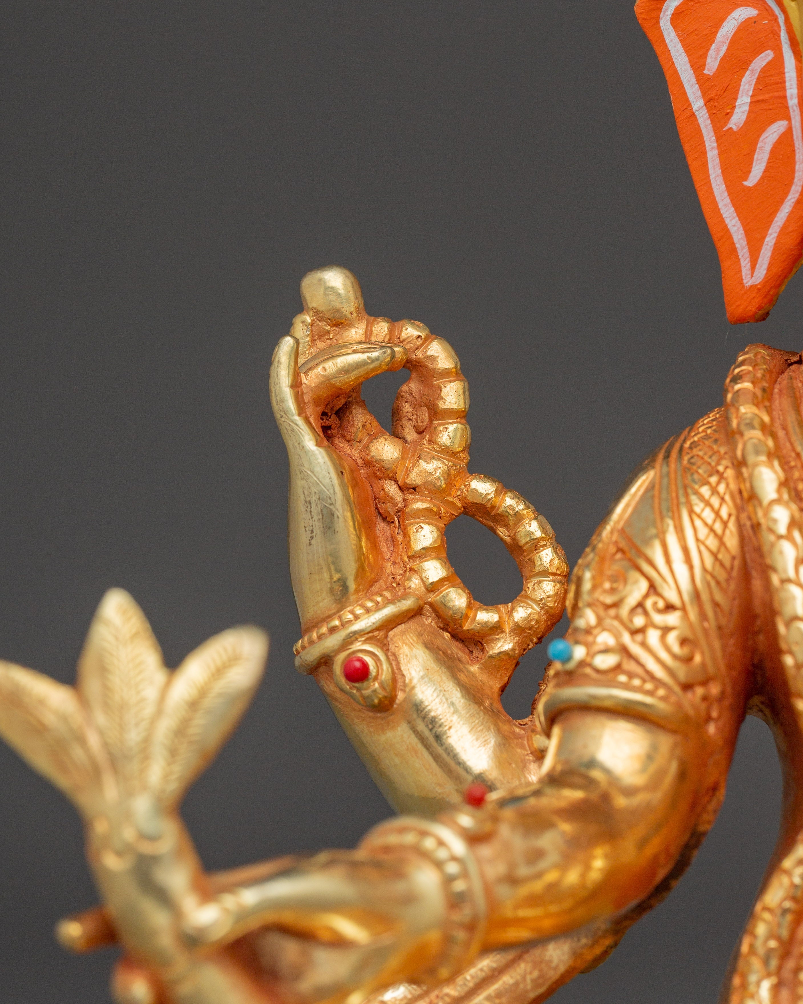 Handmade Gold-Plated Ganesha Sculpture | Copper Body with Coral & Turquoise Stones