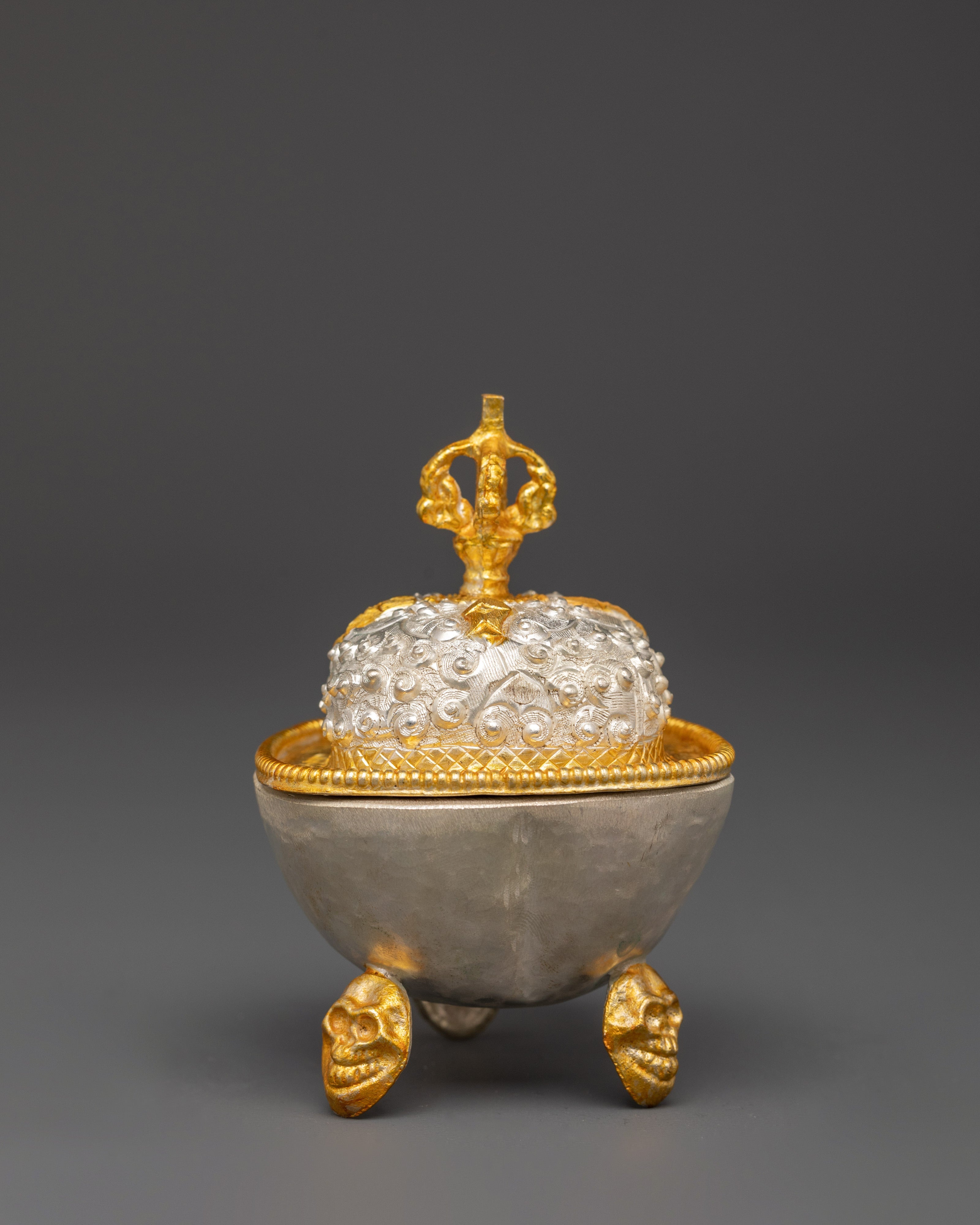 Ceremonial Kapala Vessel | Gold and Silver Plated Buddhist Ritual Bowl