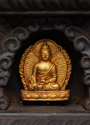 Buddha Set with Wooden Altar Box | Gold-Plated Buddha Figurines for Altar Decor