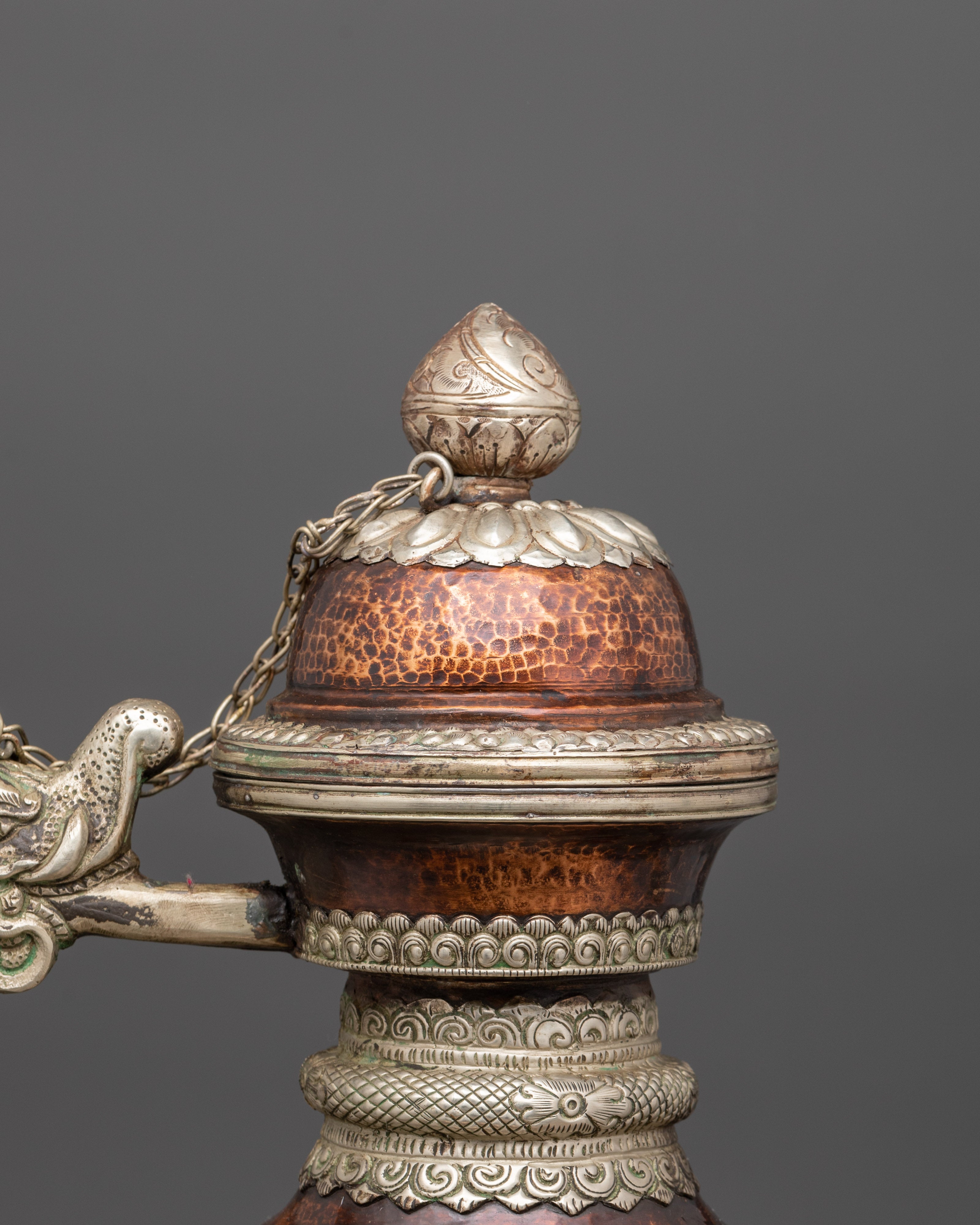 Handcrafted Copper Teapot with White Metal Overlay | Decorative Kettle