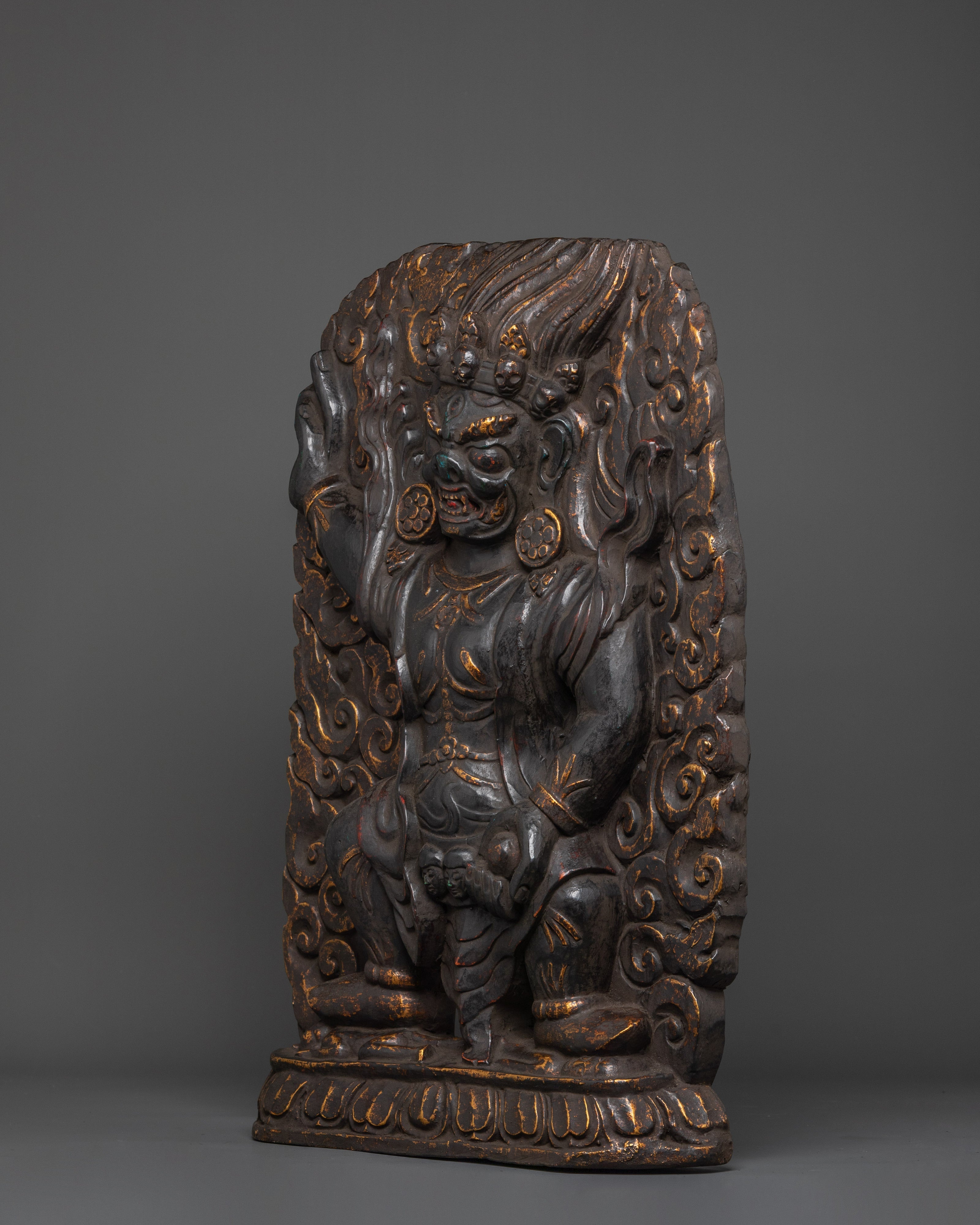 Protector Deity Sakya Mahakala Sculpture | Brass Buddhist Statue for Spiritual Protection