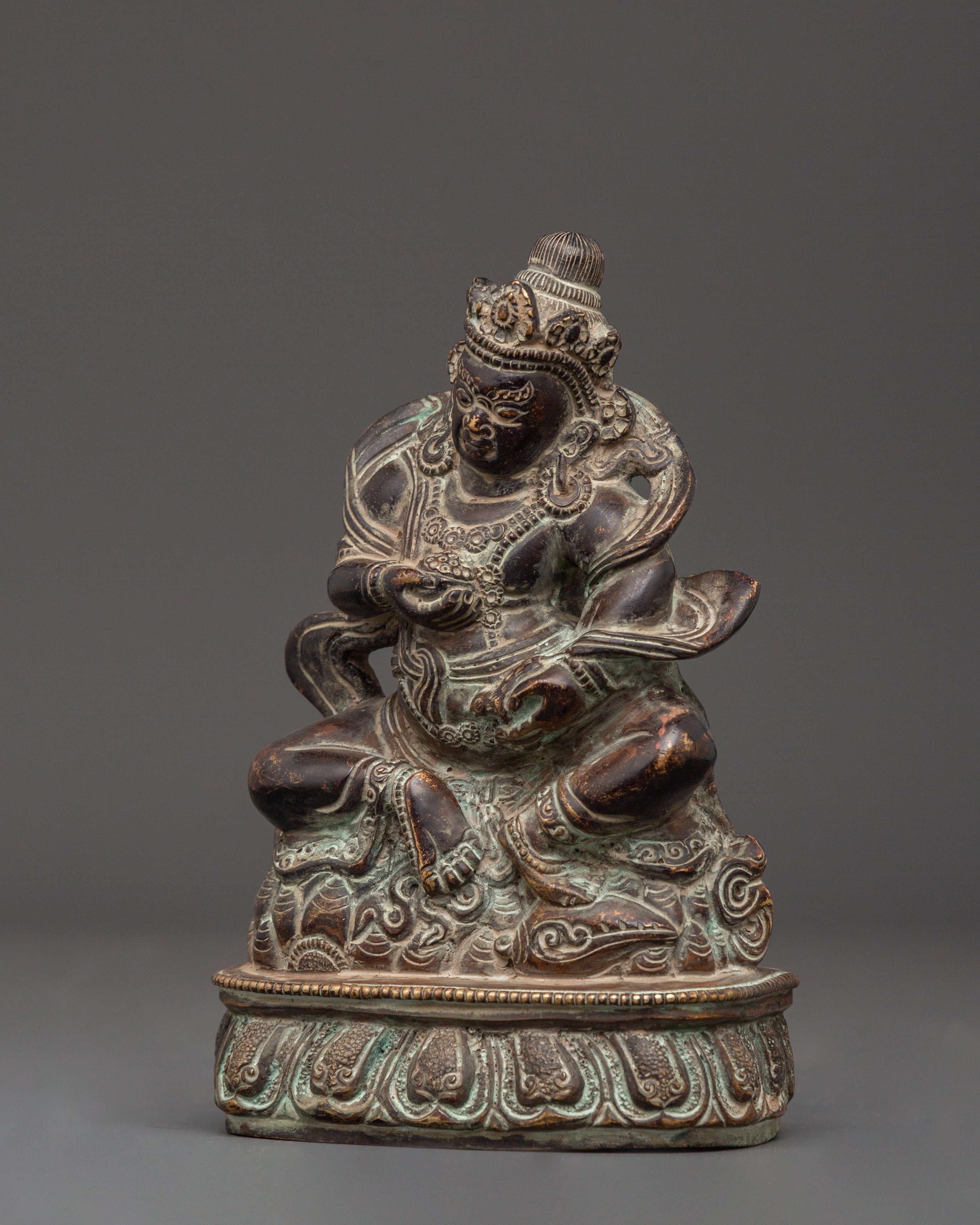 Tibetan Buddhist Dzambhala Oxidized Copper Statue | Sitting on Lotus