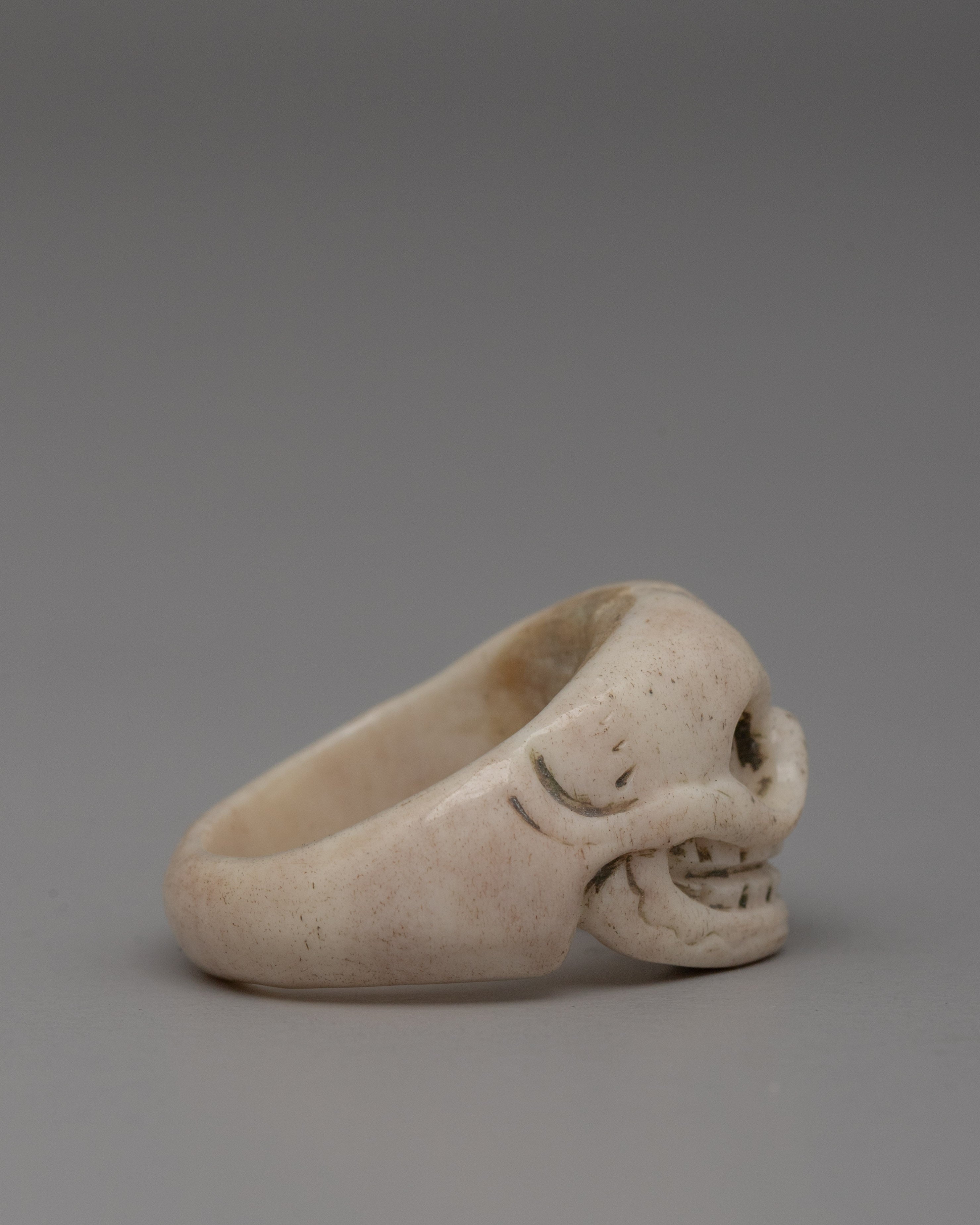 Traditional Tibetan Handmade Skull Buffalo Bone Ring | Artisan Statement Band