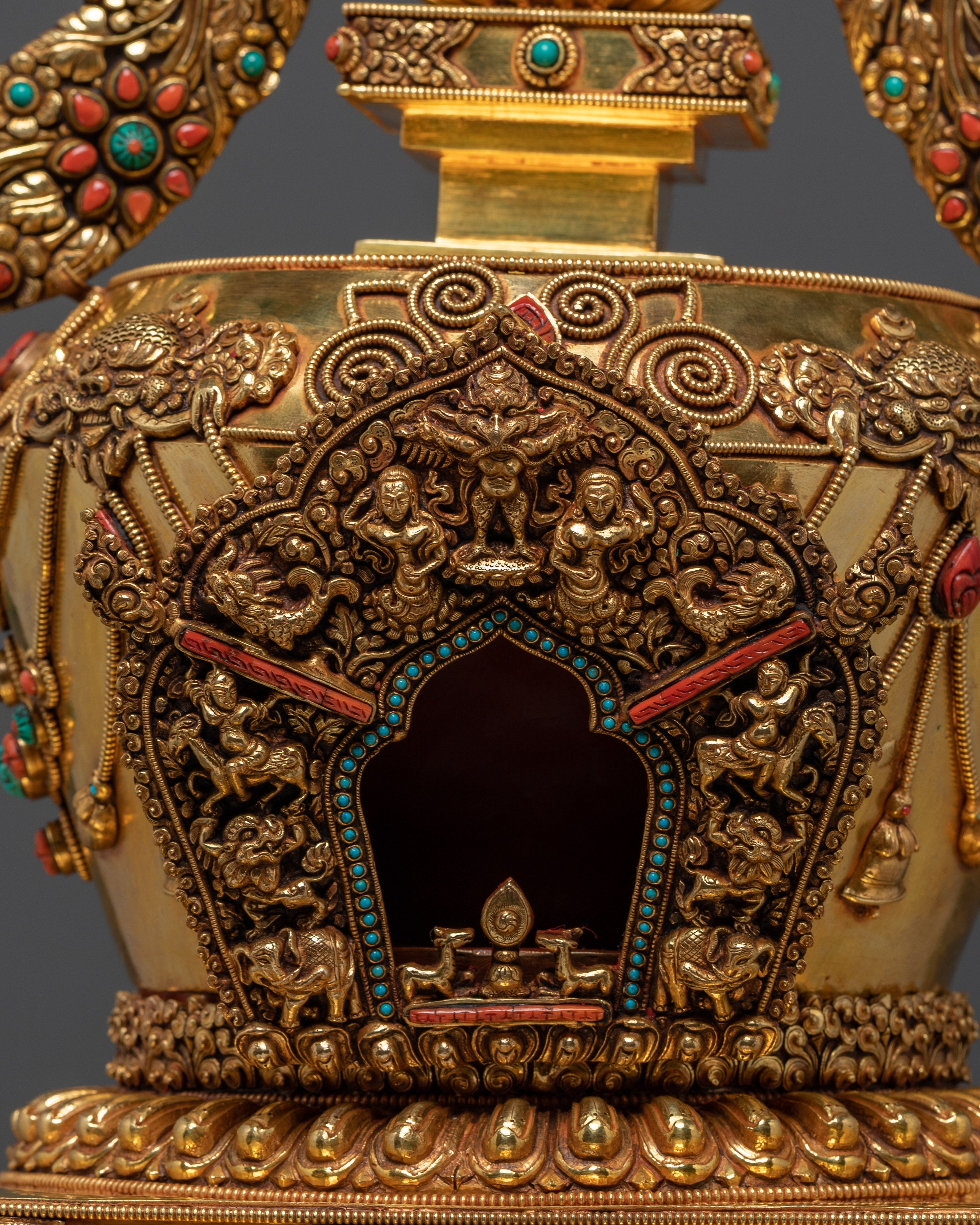 Ritual Stupa for Shrine | Gold Plated Copper Buddhist Stupa