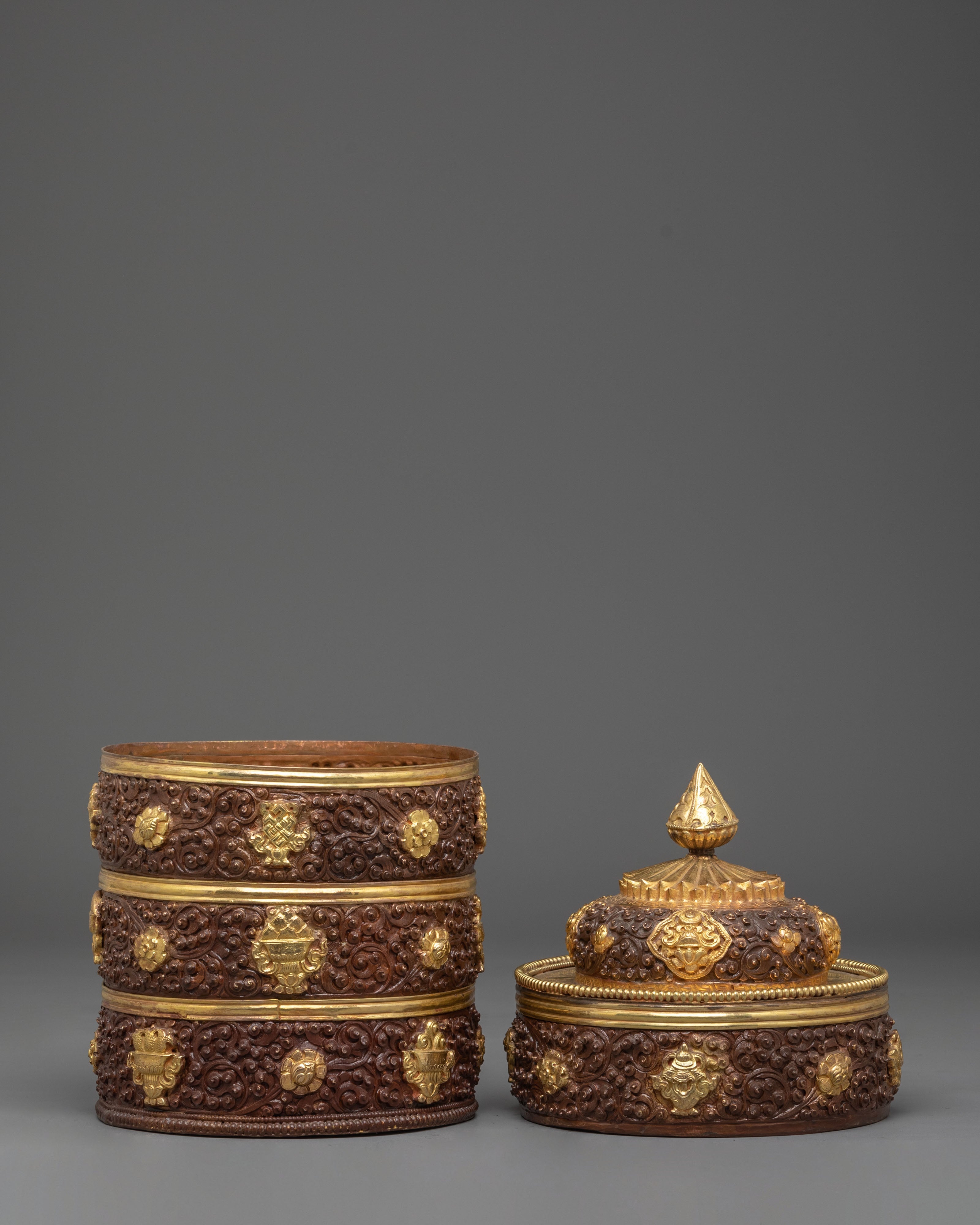 Handmade Traditional Dhupur Rice Pot | Copper Body with Gold Plated Design