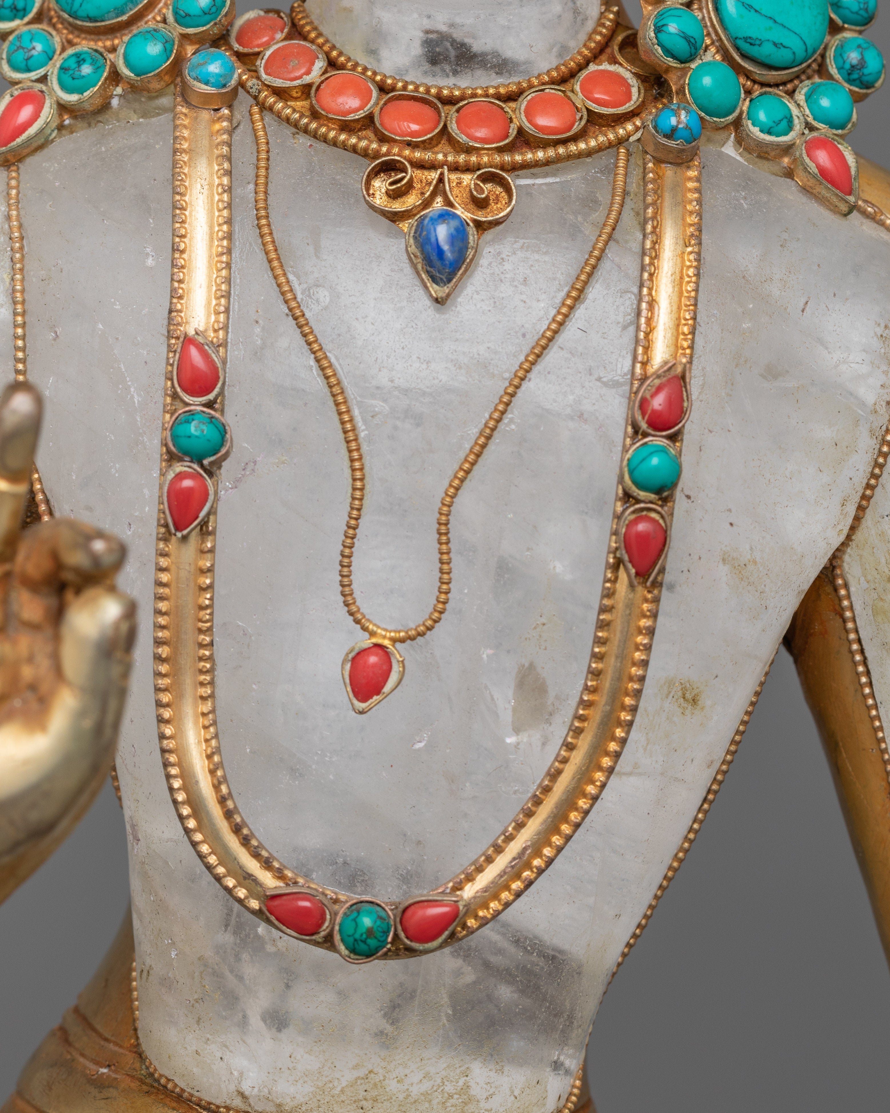 Crystal Avalokiteshvara Statue | Handcrafted  and Gold Electroplated Art