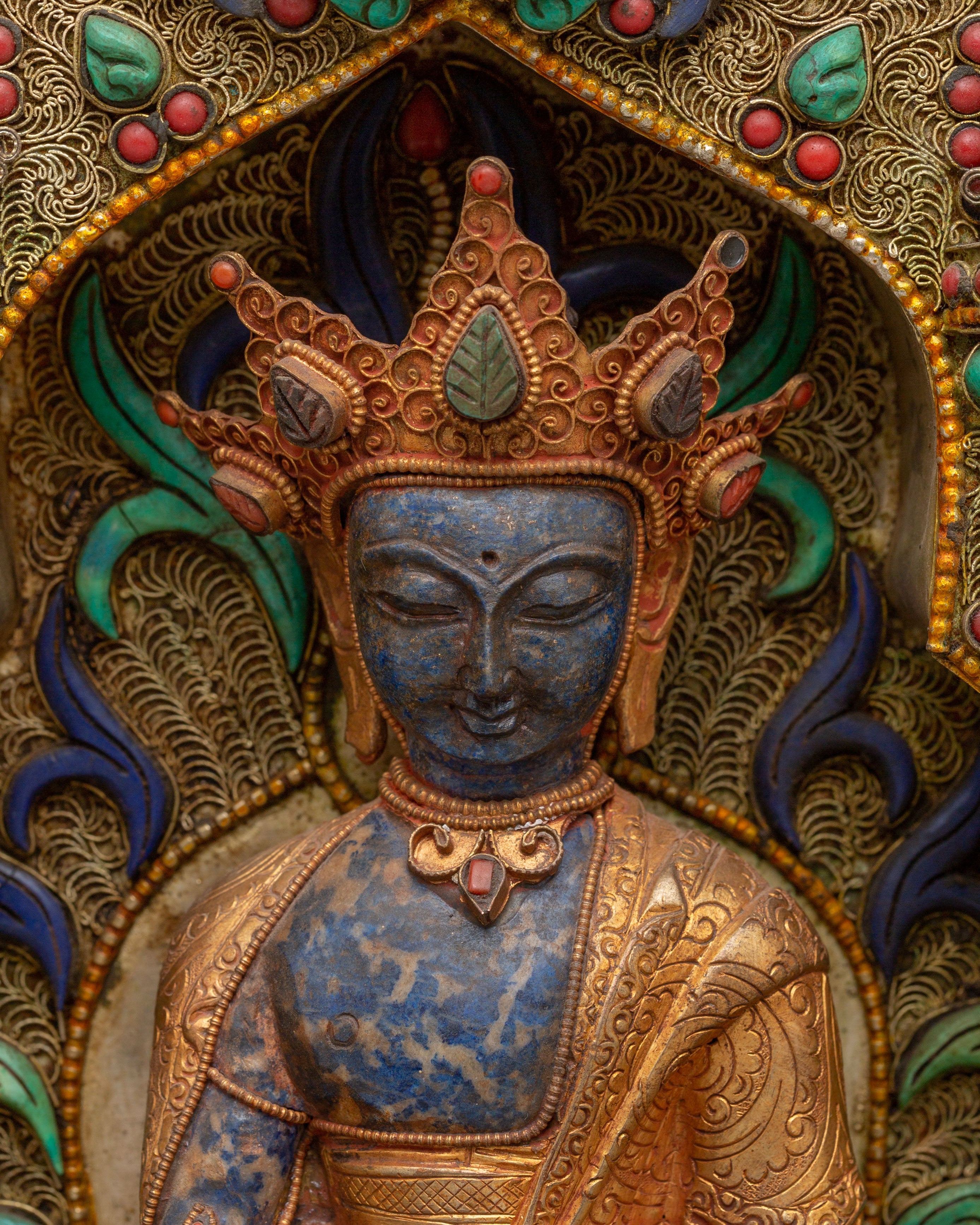 Crown Shakyamuni Buddha With Altar Box | Handcrafted Spiritual Artwork for Meditation and Home Decor