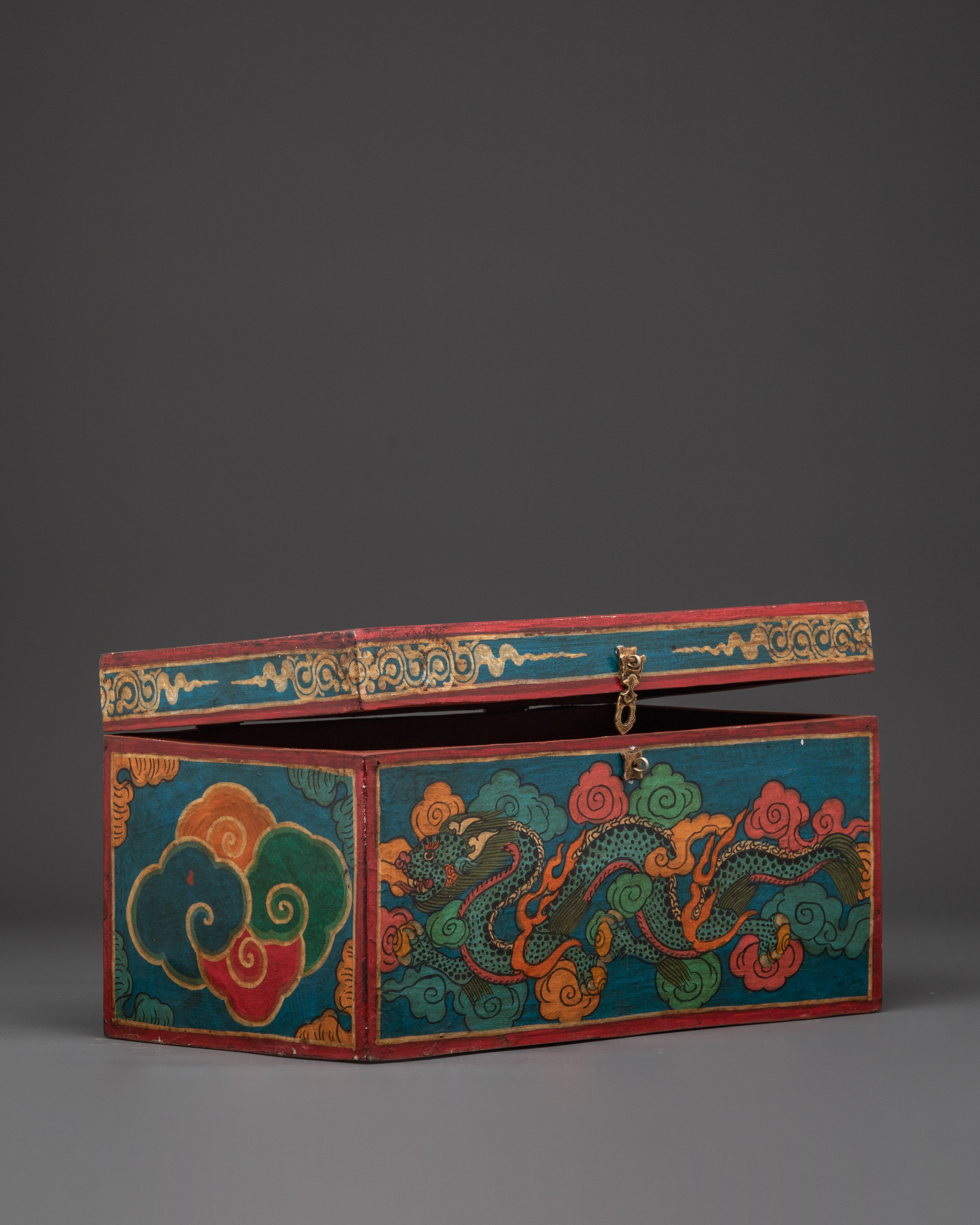 Handcrafted Tibetan Dragon Chest | Spiritual Storage for Temple or Meditation Decor