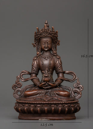 Amitayus Statue in Oxidized Copper | Spiritual Decor