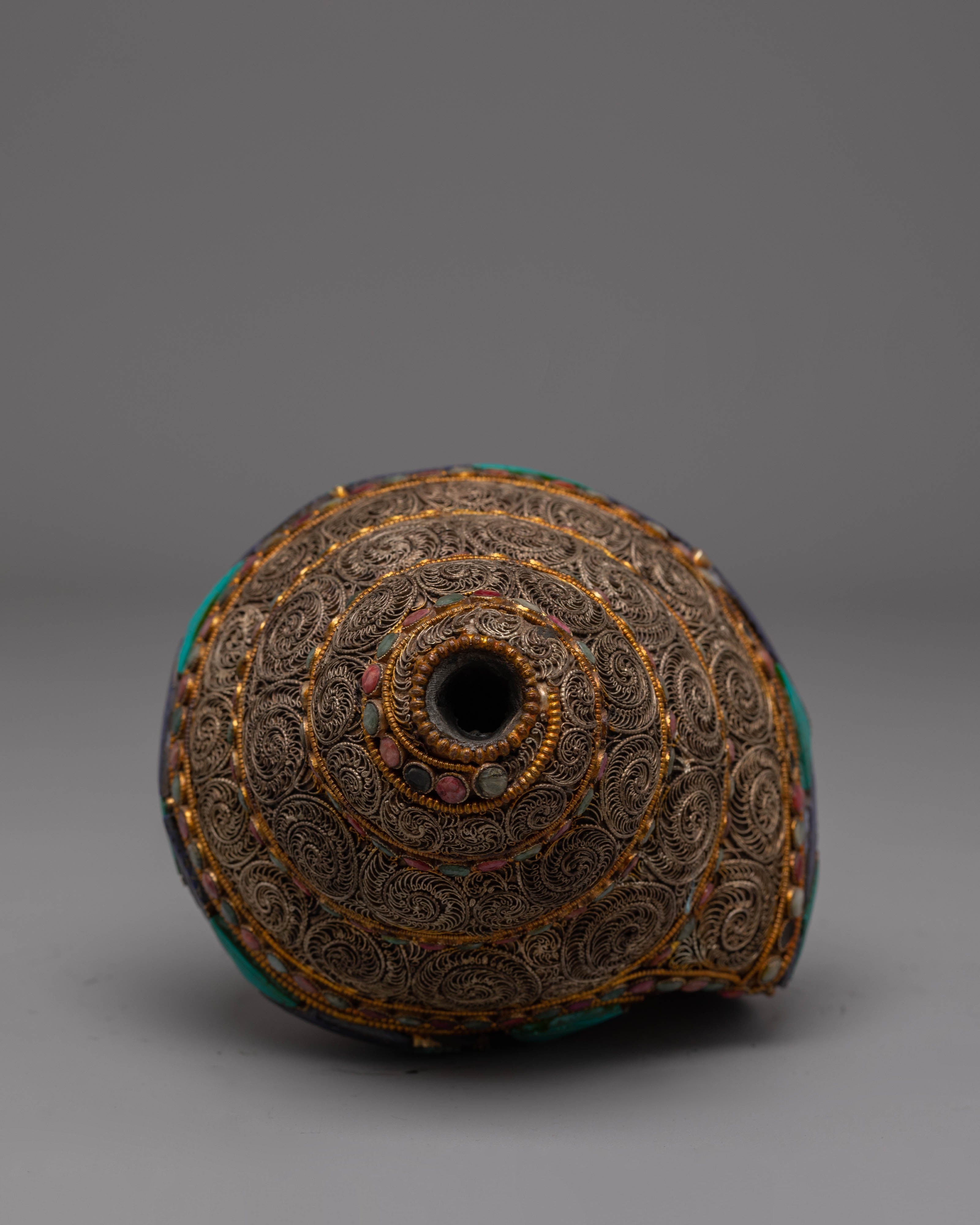 Tibetan Conch Shell with Semi Precious Stones for Puja and Meditation