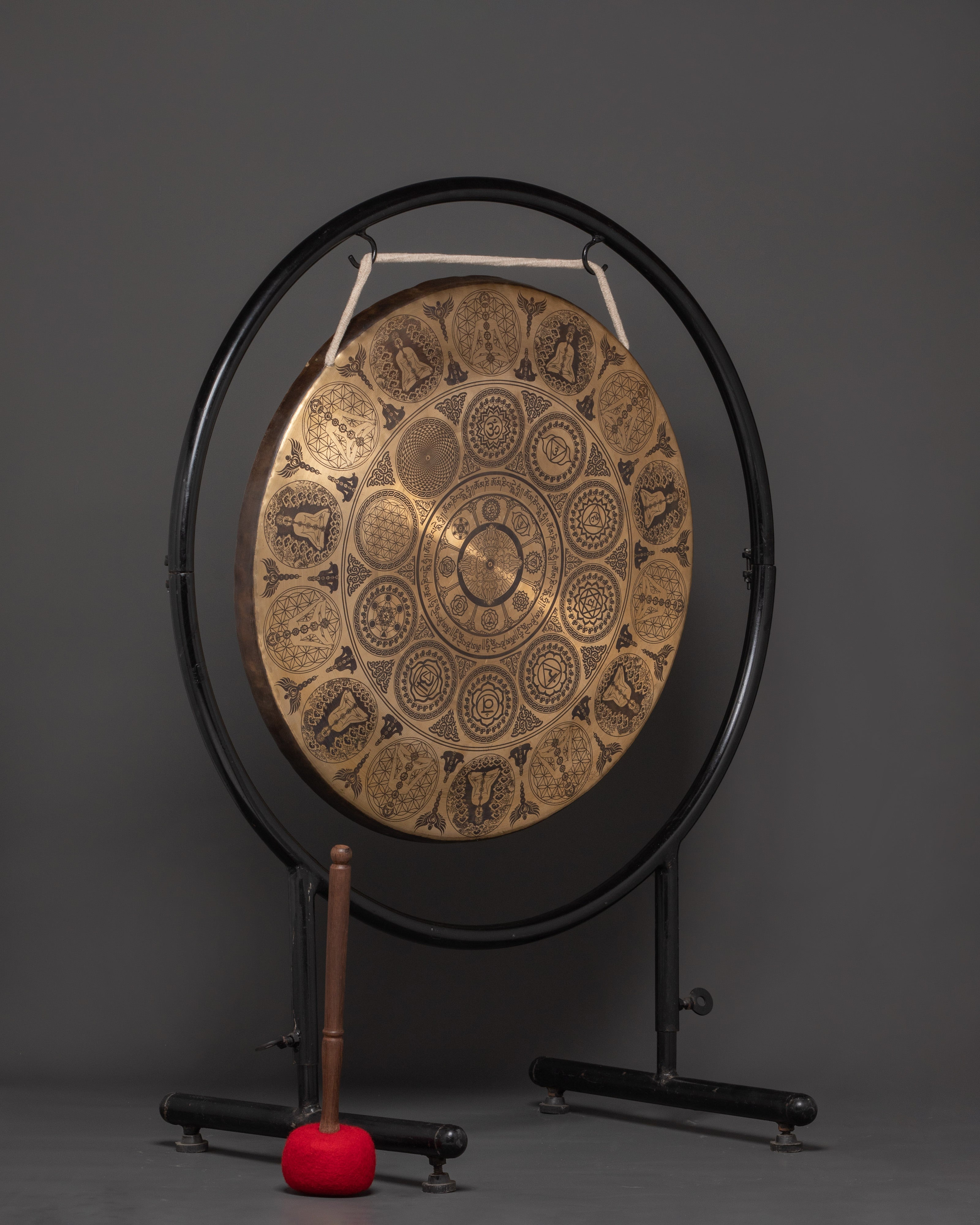 Handcrafted Sound Healing Gong | Engraved Brass Mandala Gong with Buddha Design