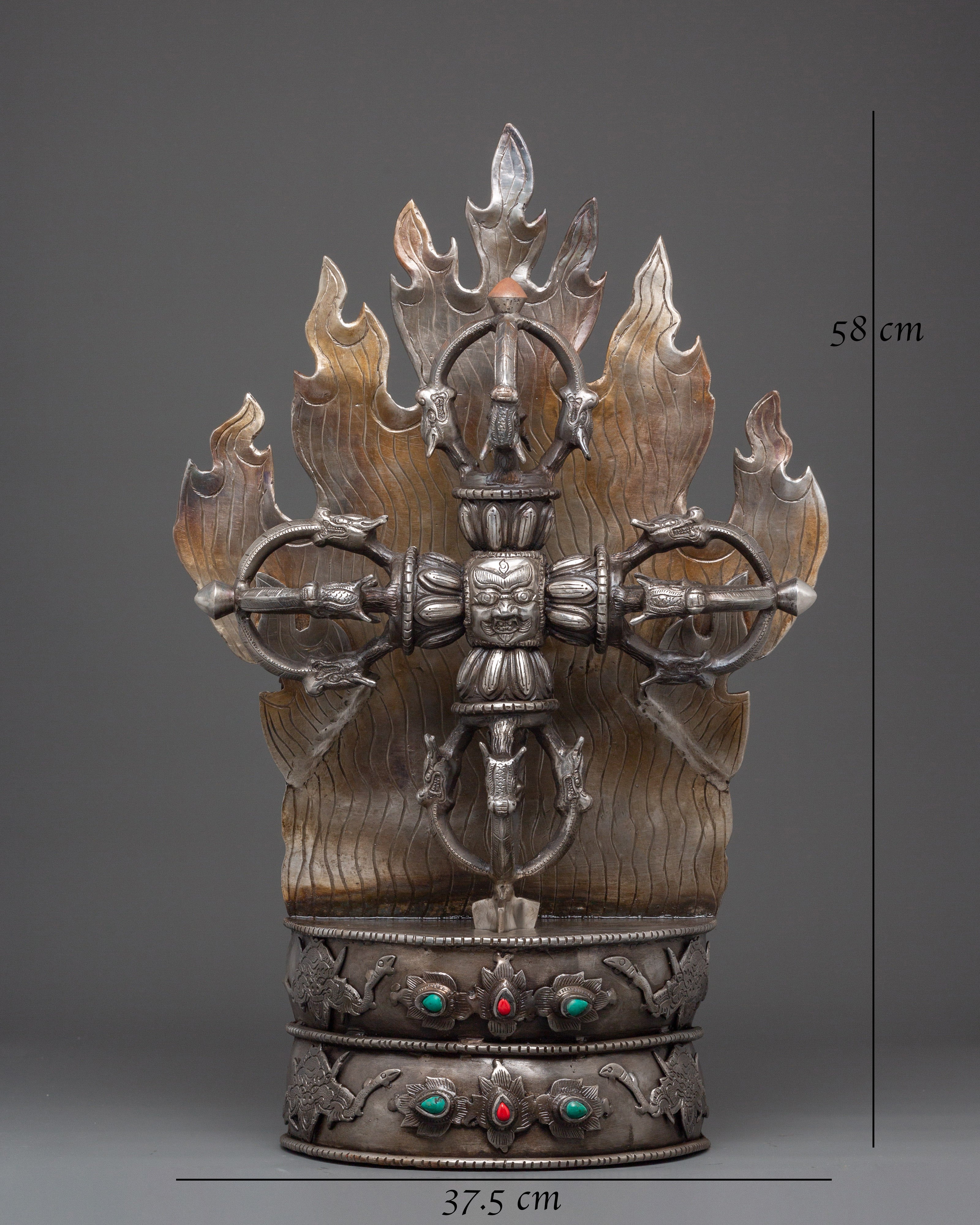 Sacred Tibetan Bishwo Vajra | Powerful Ironwork with Turquoise & Coral Stones