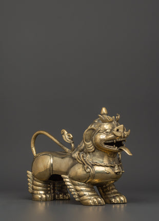 Handmade Tibetan Snow Lion Set | Brass Guardian Statues