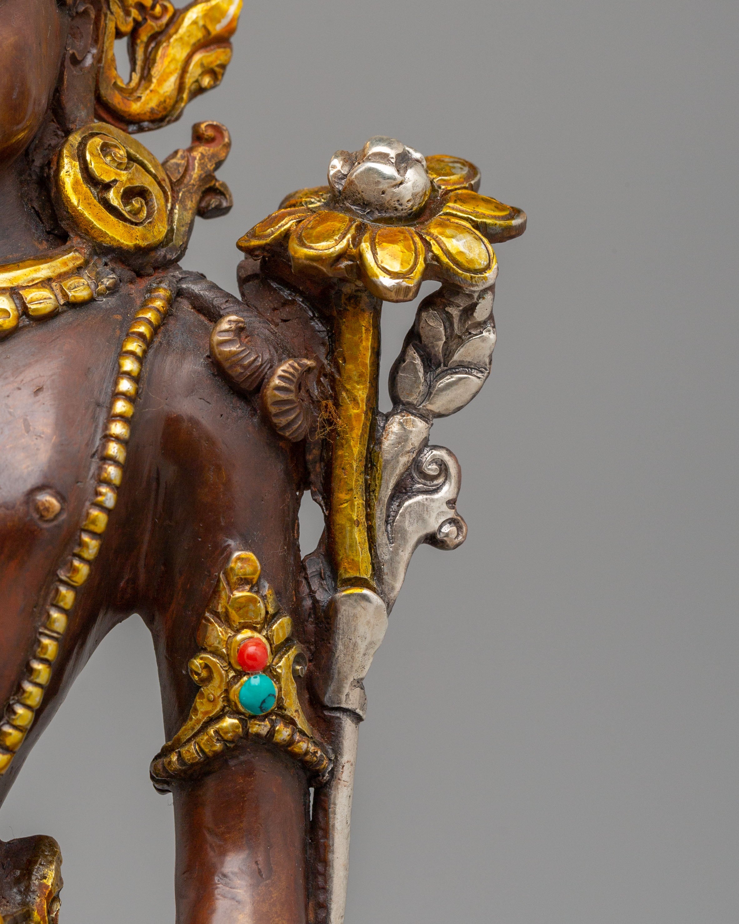 Buddhist Goddess Tara Statue | Oxidized Copper Body with Silver Gold Plating