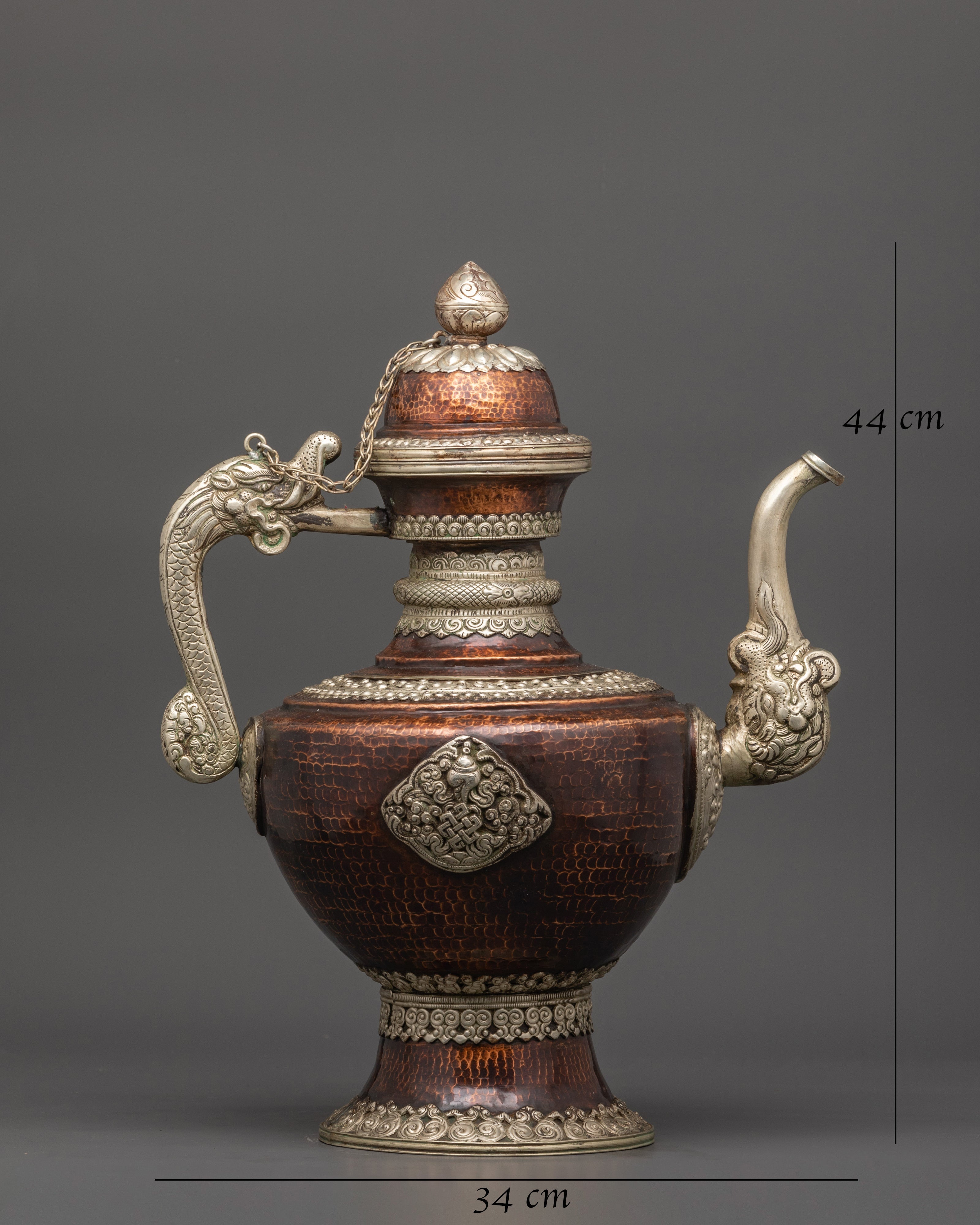 Handcrafted Copper Teapot with White Metal Overlay | Decorative Kettle