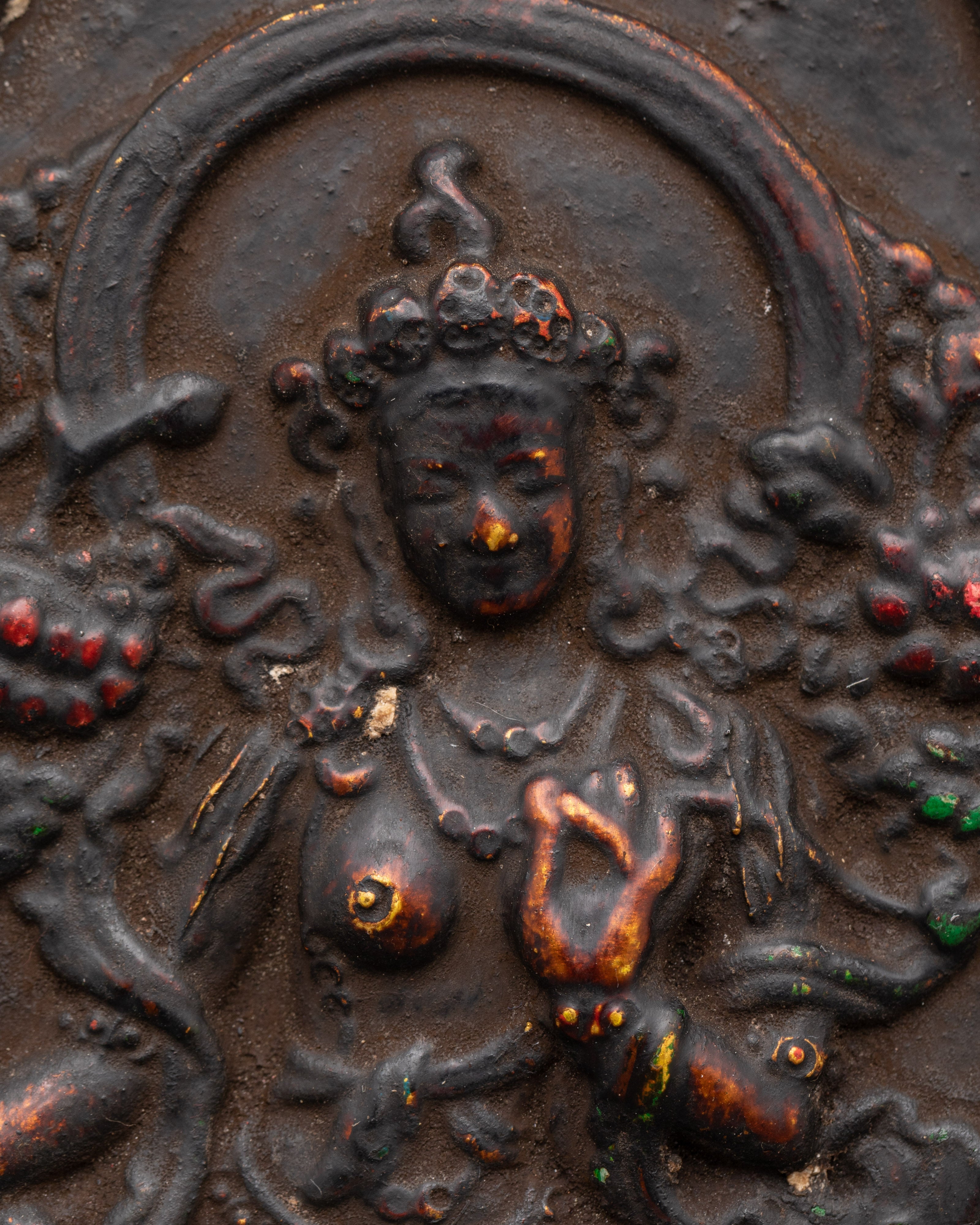 Wood Carved Green Tara Statue | 25.5 cm Tall Wooden Sculpture