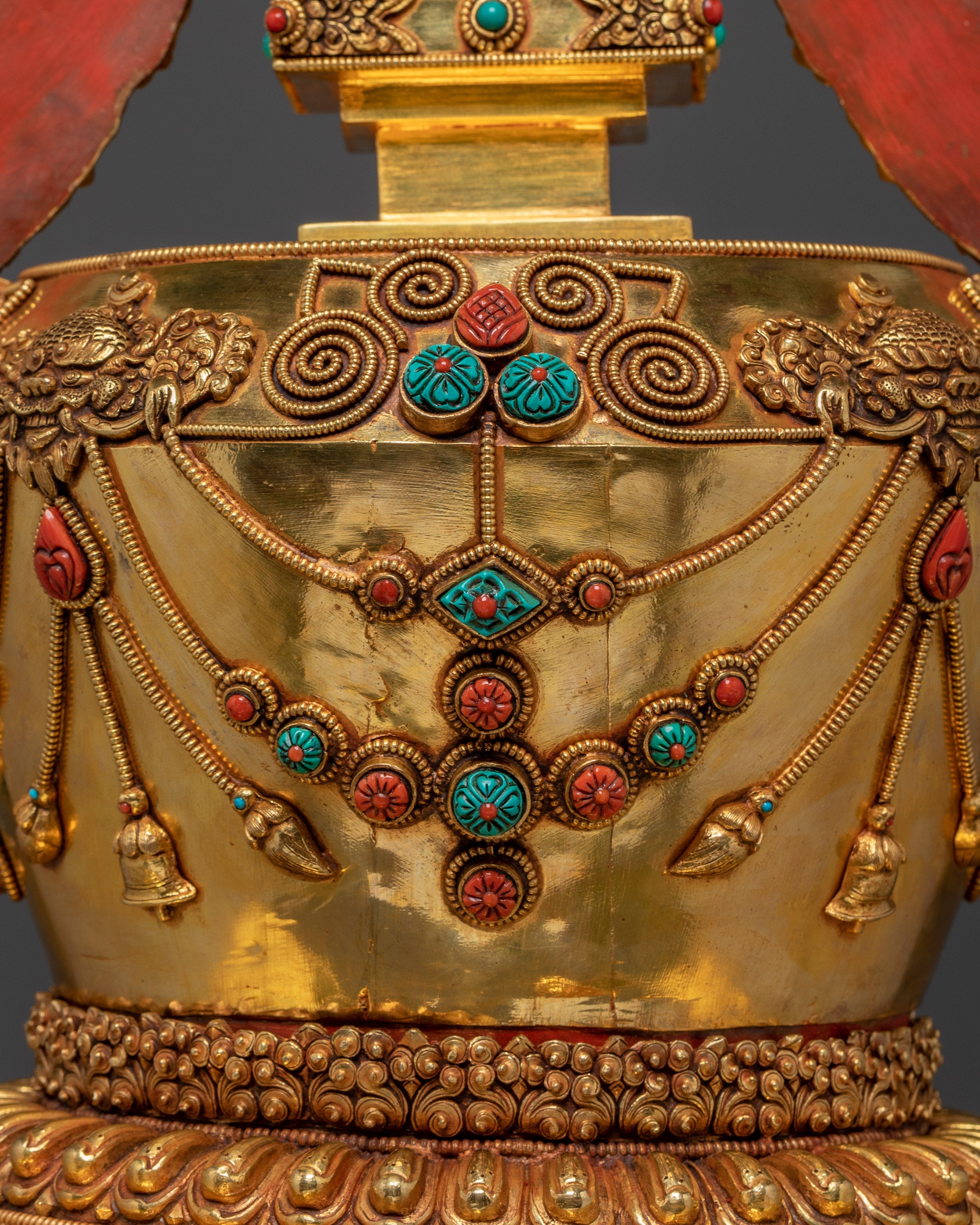Ritual Stupa for Shrine | Gold Plated Copper Buddhist Stupa