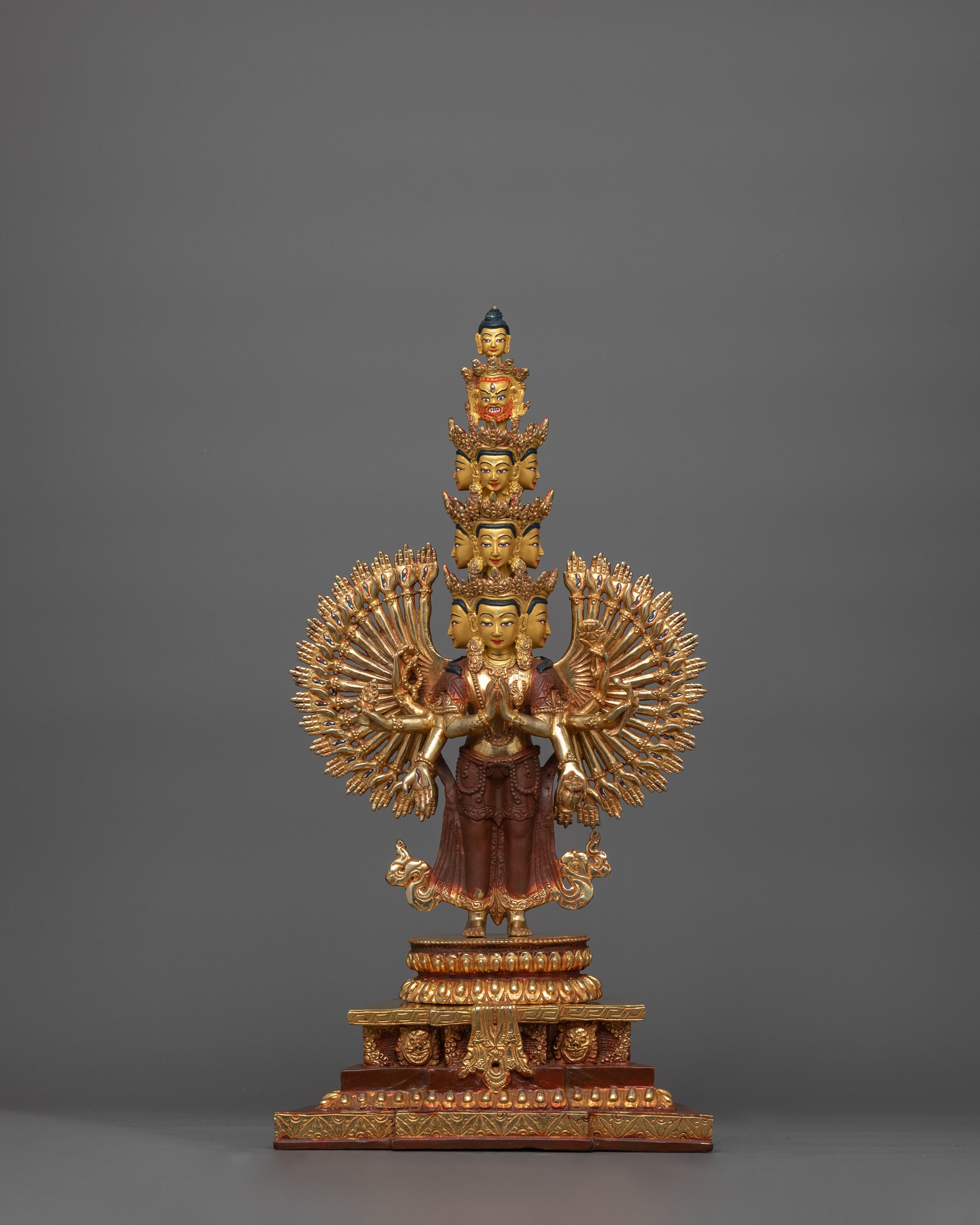 1000 Armed Chenrezig Deity | 24K Gold Gilded Copper Artwork