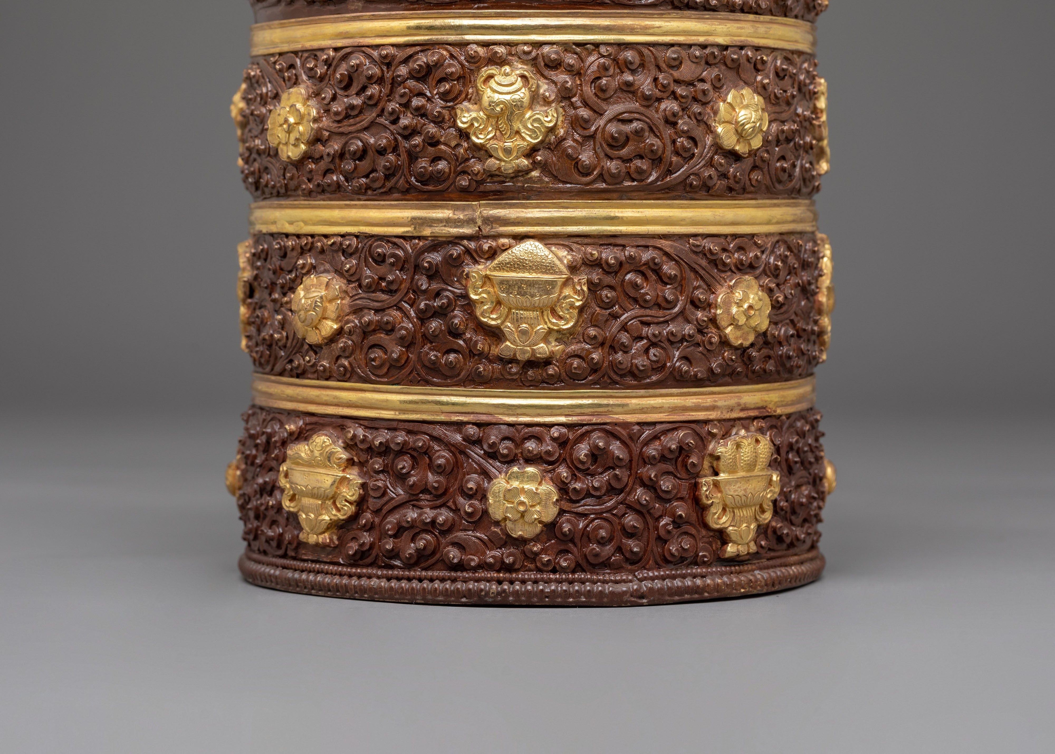 Handmade Traditional Dhupur Rice Pot | Copper Body with Gold Plated Design