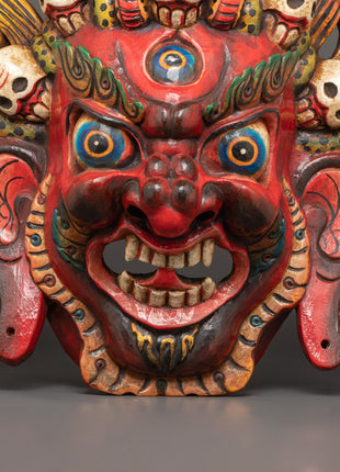 Traditional Bhairav Wooden Wall Mask | Guardian Deity of Protection & Power