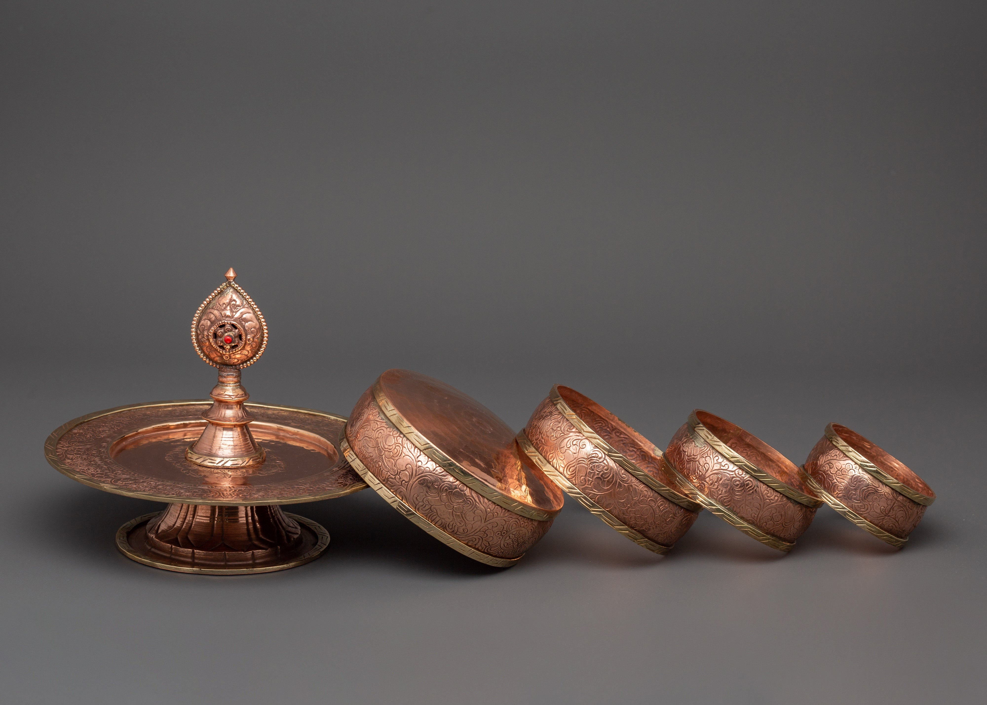 Copper Mandala Ritual Offering Set | Tibetan Buddhist Ceremonial Offering Set