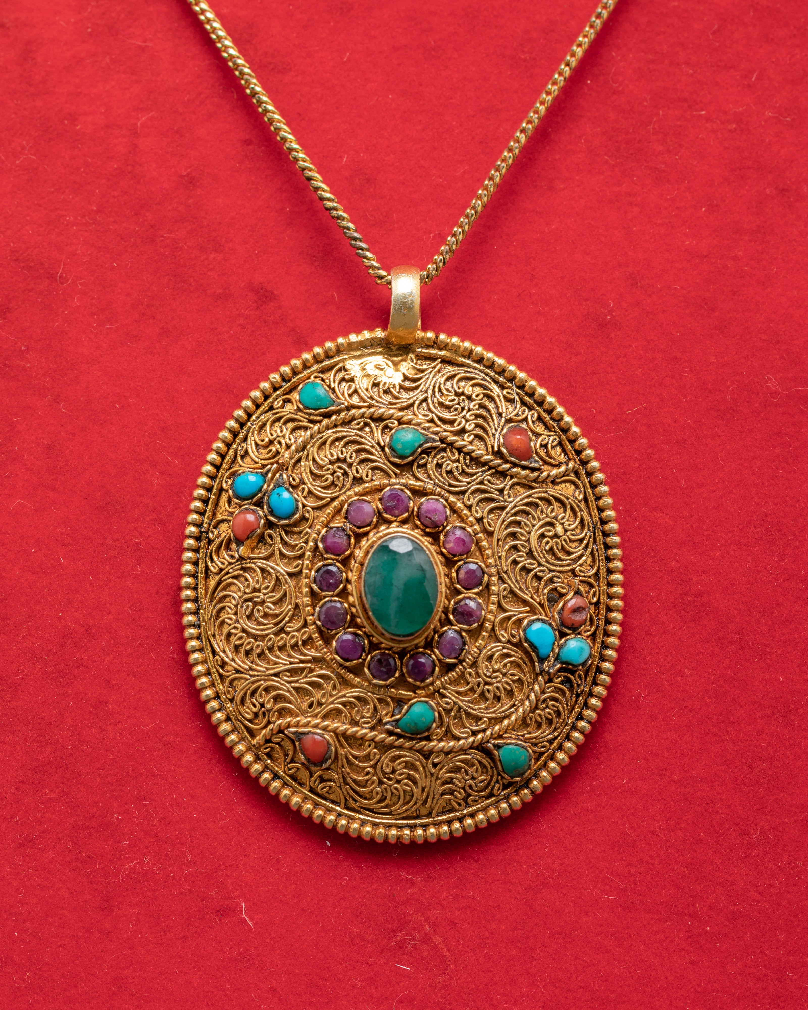 Panna Stone Pendant | Coral Ruby Necklace