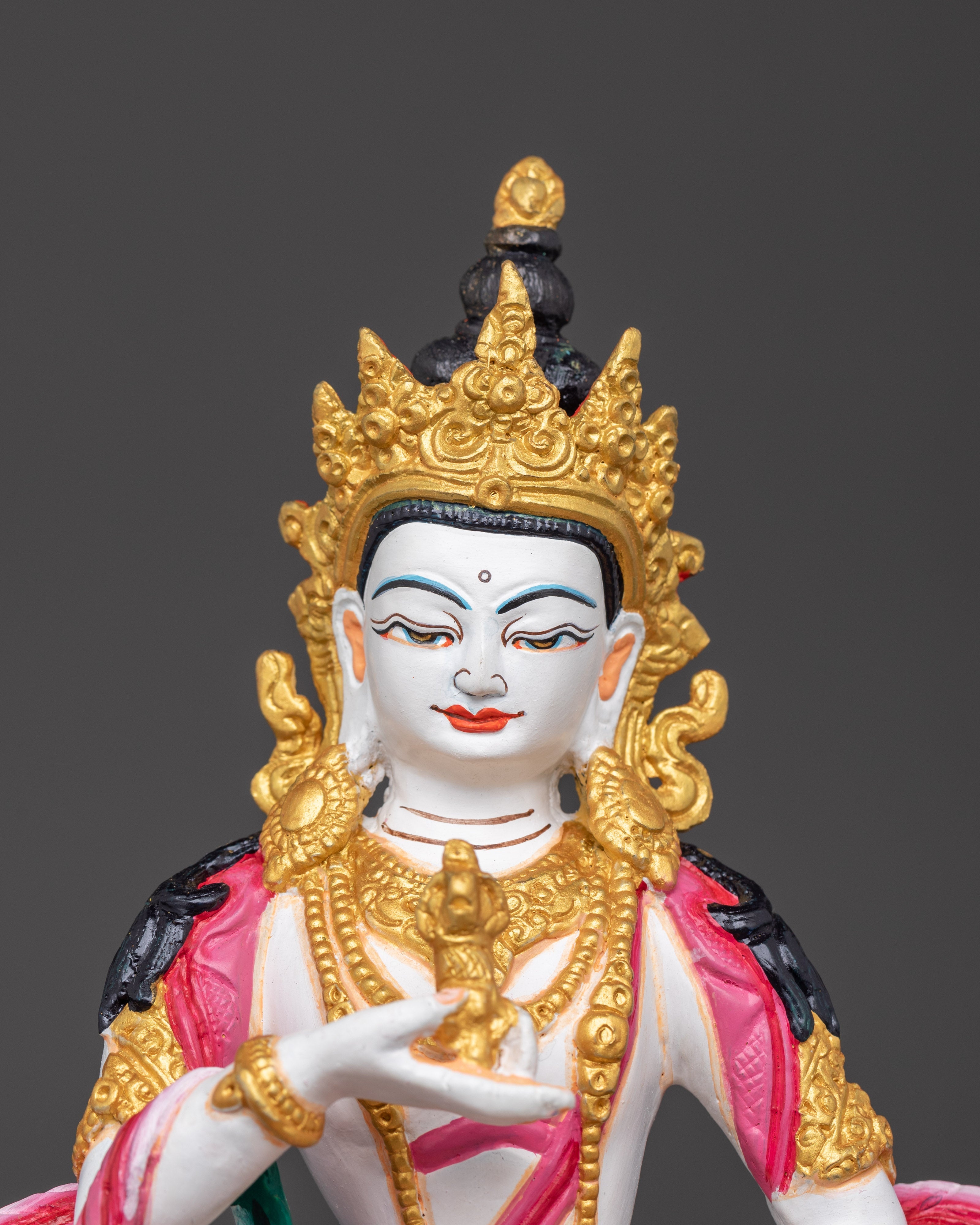 Handcrafted Tibetan Vajrasattva Sculpture | Copper & Acrylic Meditation Deity Figure