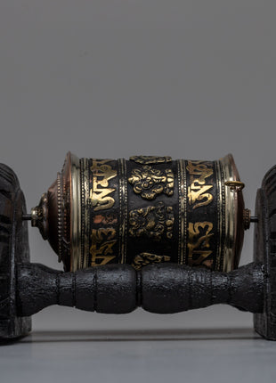 Tibetan Prayer Wheel with Intricate Mantra Design | Buddhist Spiritual Tool and Decor