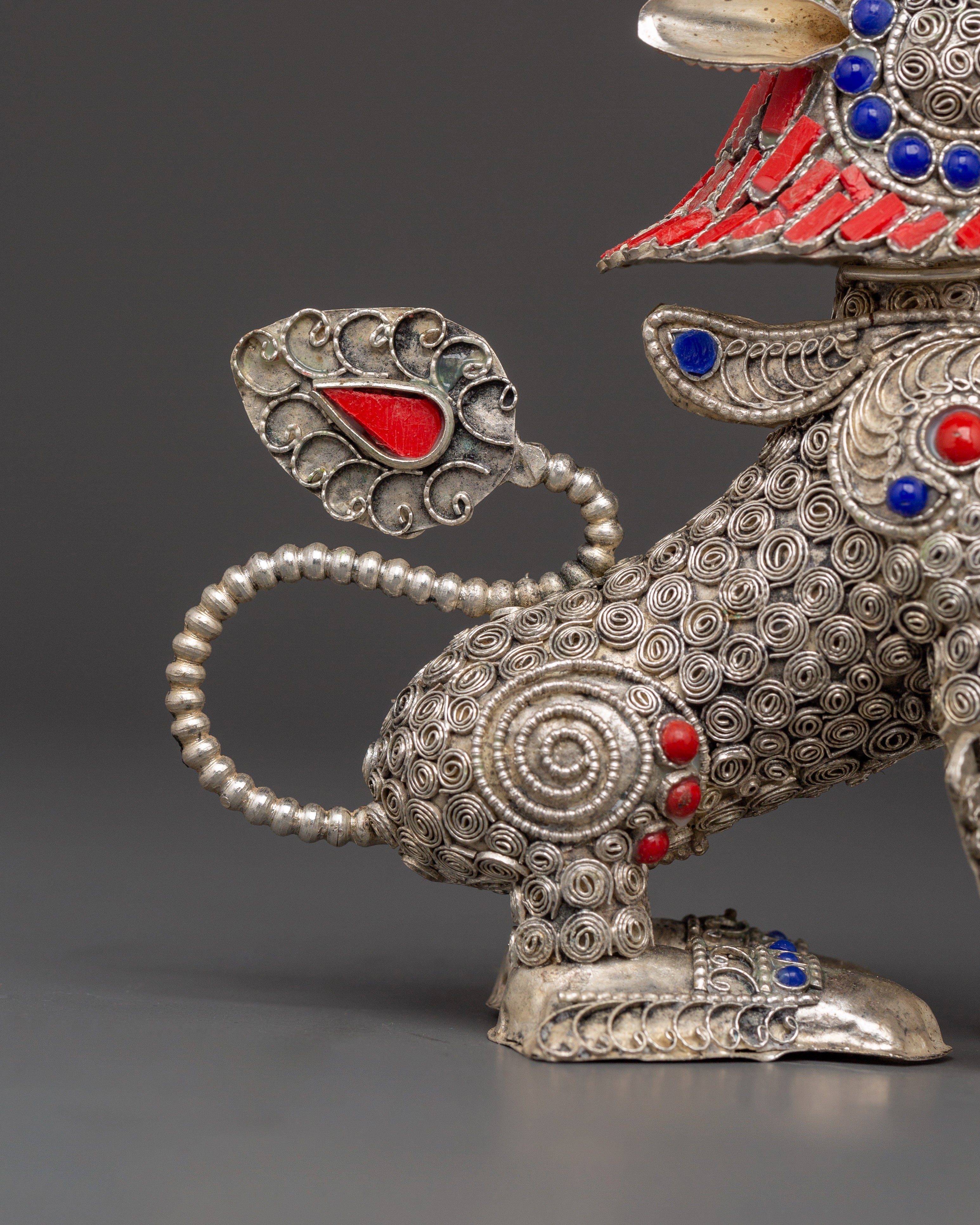 Tibetan Snow Lion Buddhist Protector Set | Silver-Plated White Metal Guardian Statues